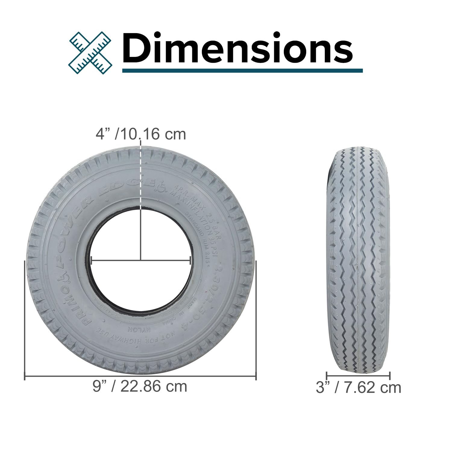 Alveytech 2.80/2.50-4 (9''X3'') Mobility Tire And Inner Tube Sets With Power Edge Sawtooth Tread (Set Of 2)