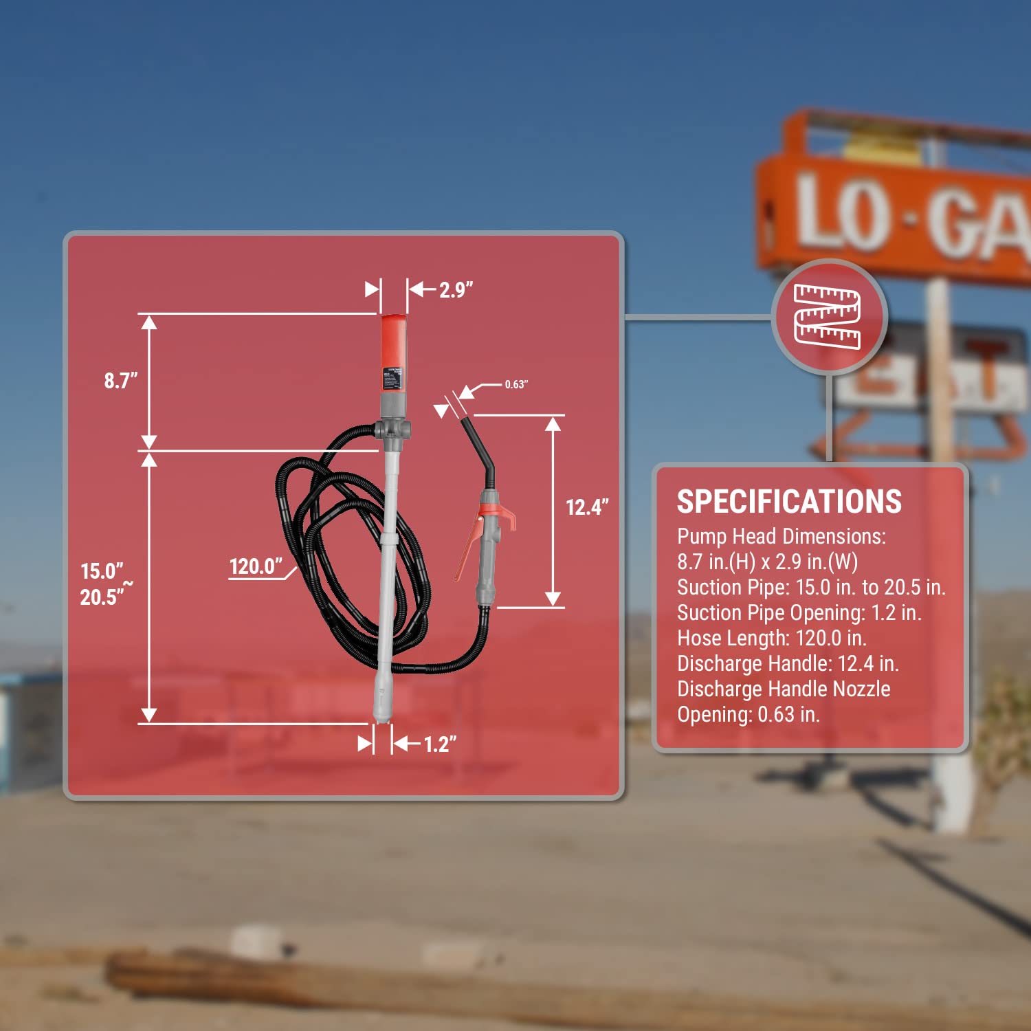 Tera Pump Fuel Transfer Pump W/Quick Flow Control Nozzle & Telescopic Tube - 3X Powerful D Battery Powered, 10Ft Xl Long Discharge Hose, Multipurpose Portable Battery Pump For Gas, Diesel (2.4 Gpm)
