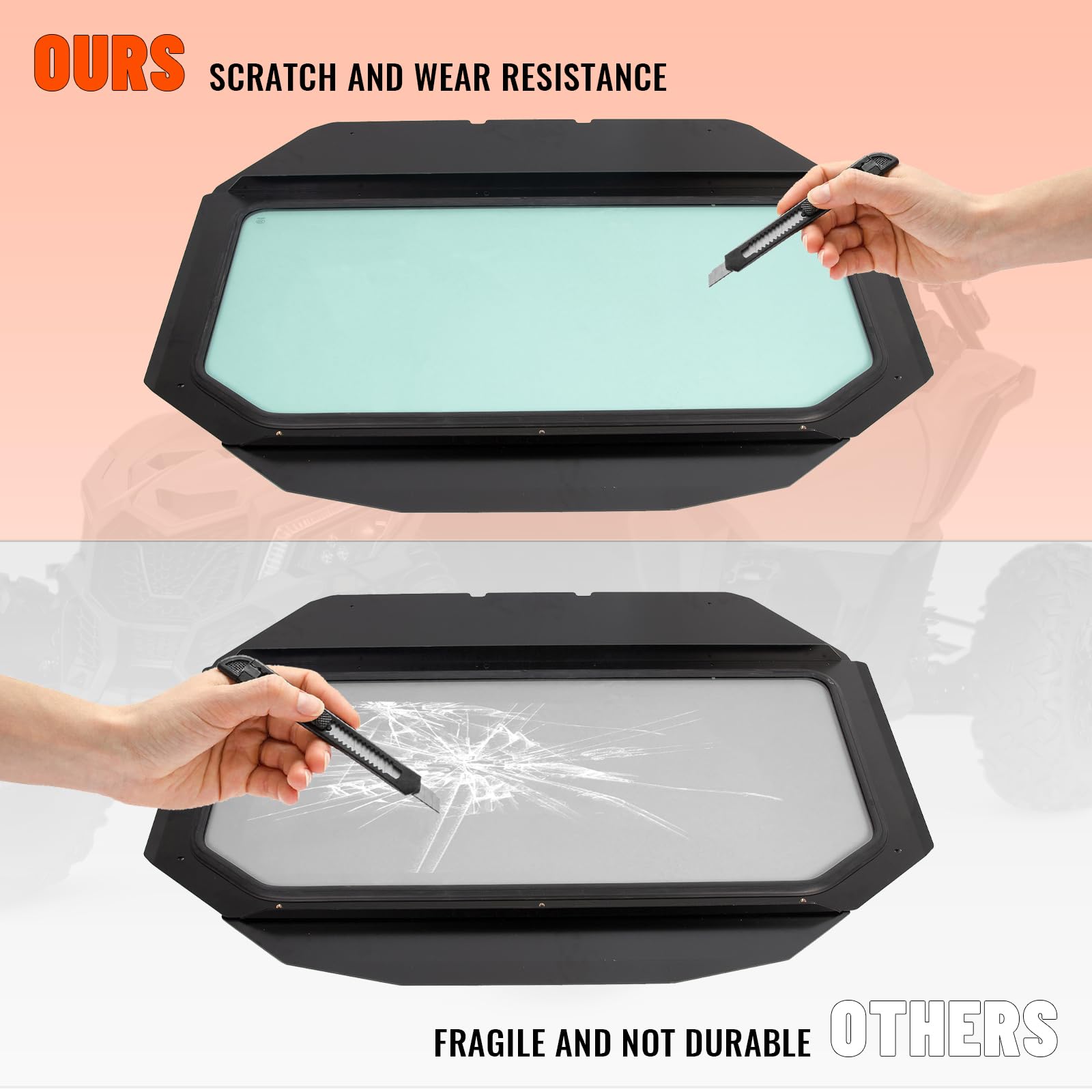 Ecotric Full Glass Windshield + Sun Visor Compatible With 2017 2018 2019 2020 2021 2022 2023 Can Am X3 Maverick All Models, Tough & Durability