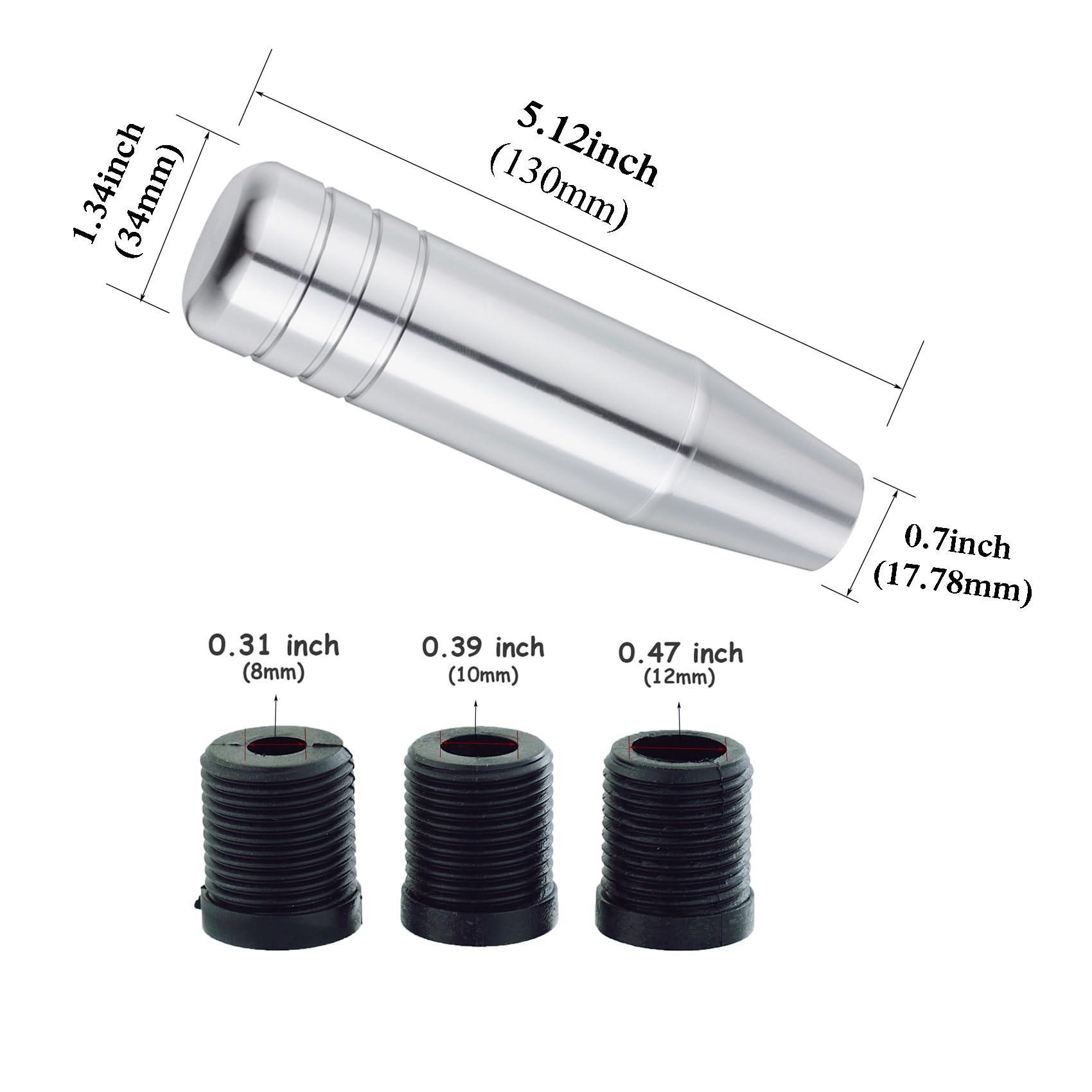 Abfer 5'' Heavy Weighted Shifter Knob, Aluminum Alloy Car Gear Lever Stick Shift Handle Fit Most Automatic Manual Vehicle (Silve