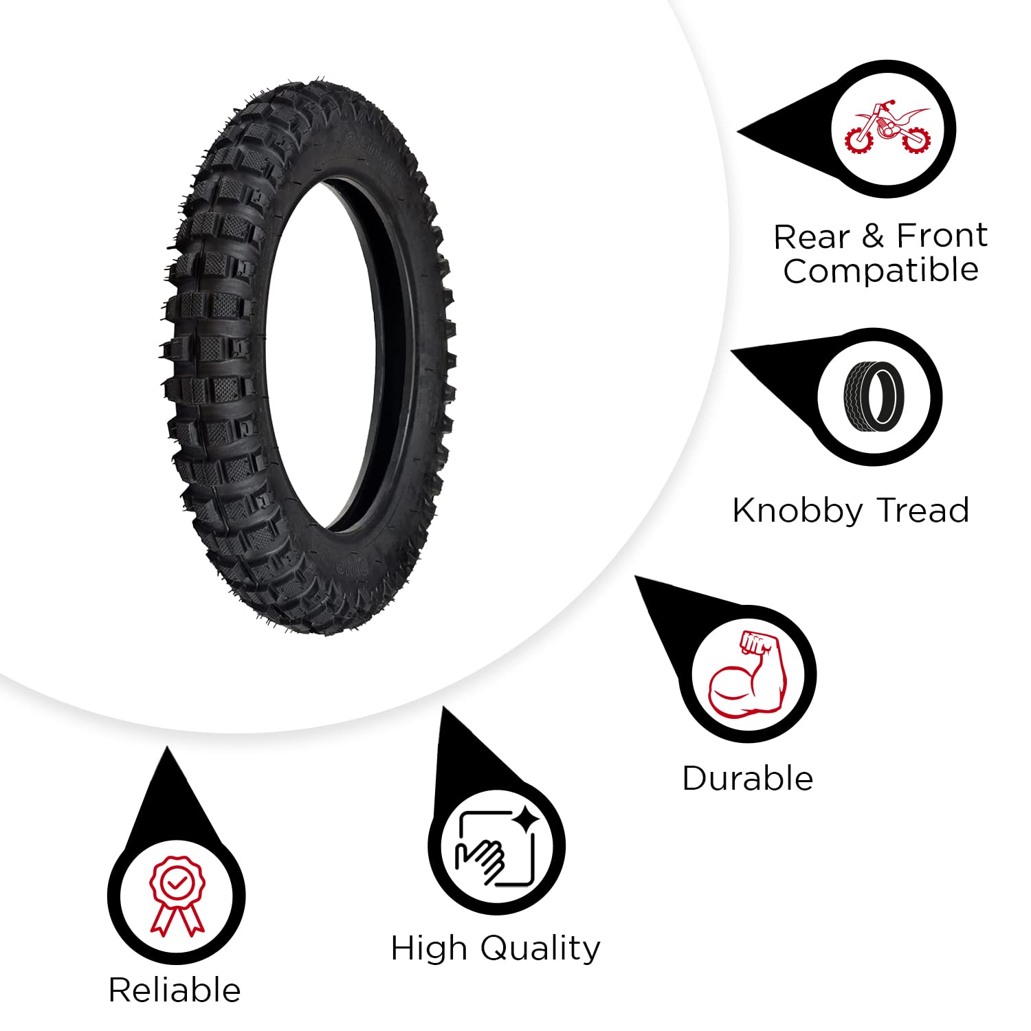 Alveytech 2.50-10 Rear Tire - Fits The Razor Mx500 & Mx650 Dirt Rocket, Back Wheel Replacement, Heavy Duty Rubber Tires For Gas