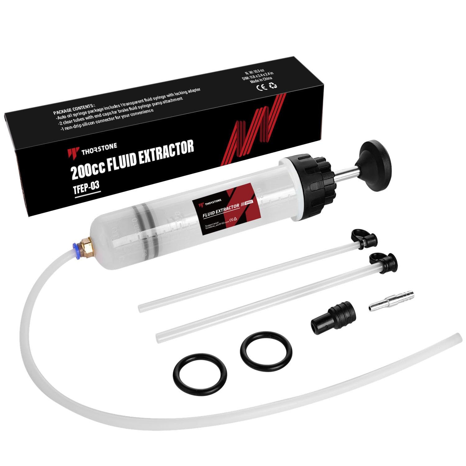 Thorstone Automotive Fluid Extractor Pump With Long Rubber Hose, Oil Change Syringe With Hose, Manual Fuel Suction & Filler, Flu