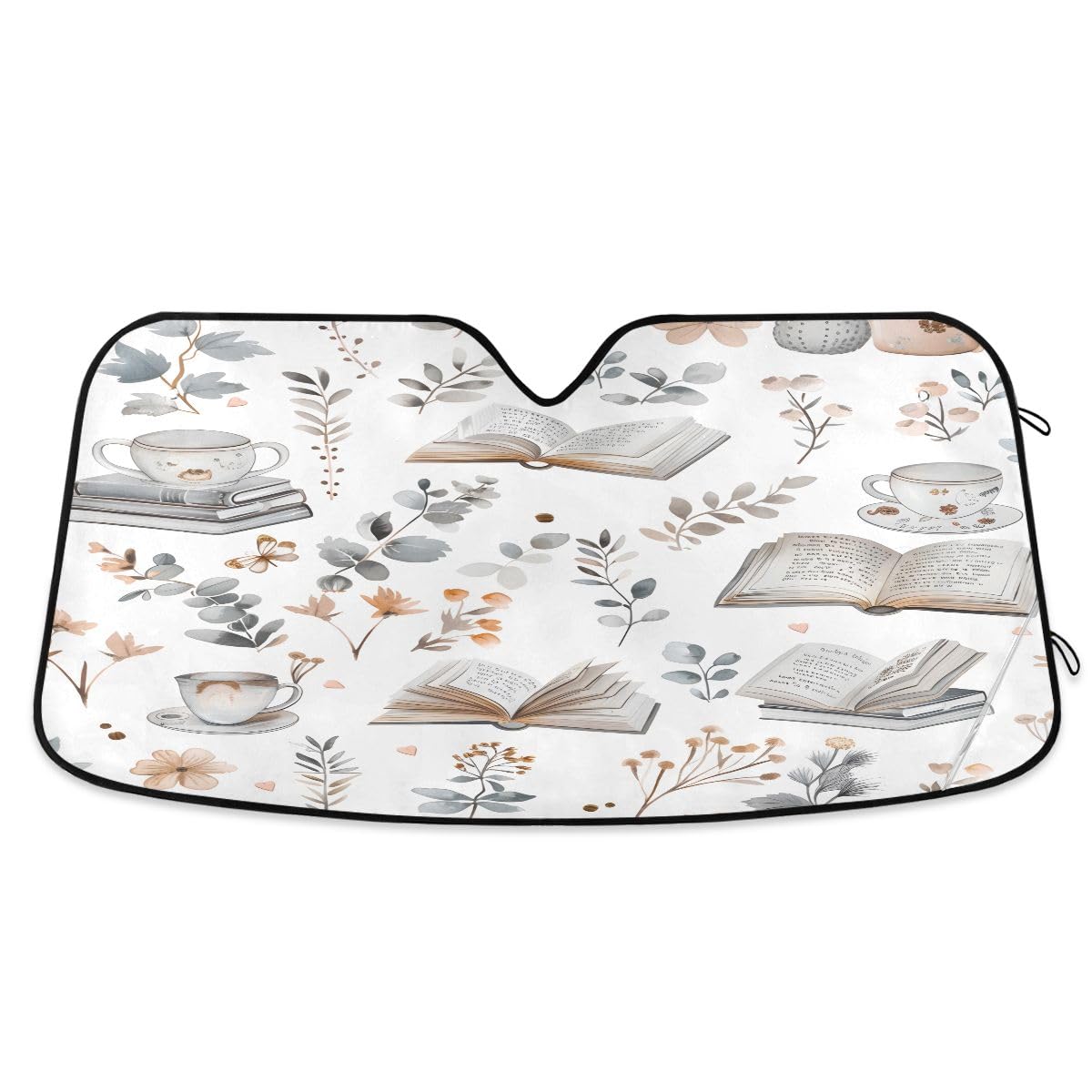 Car Windshield Sunshade Books And Cute Cozy Things Pattern, Blocks Sun Visor Protector Foldable Sun Shield Keep Your Vehicle Coo
