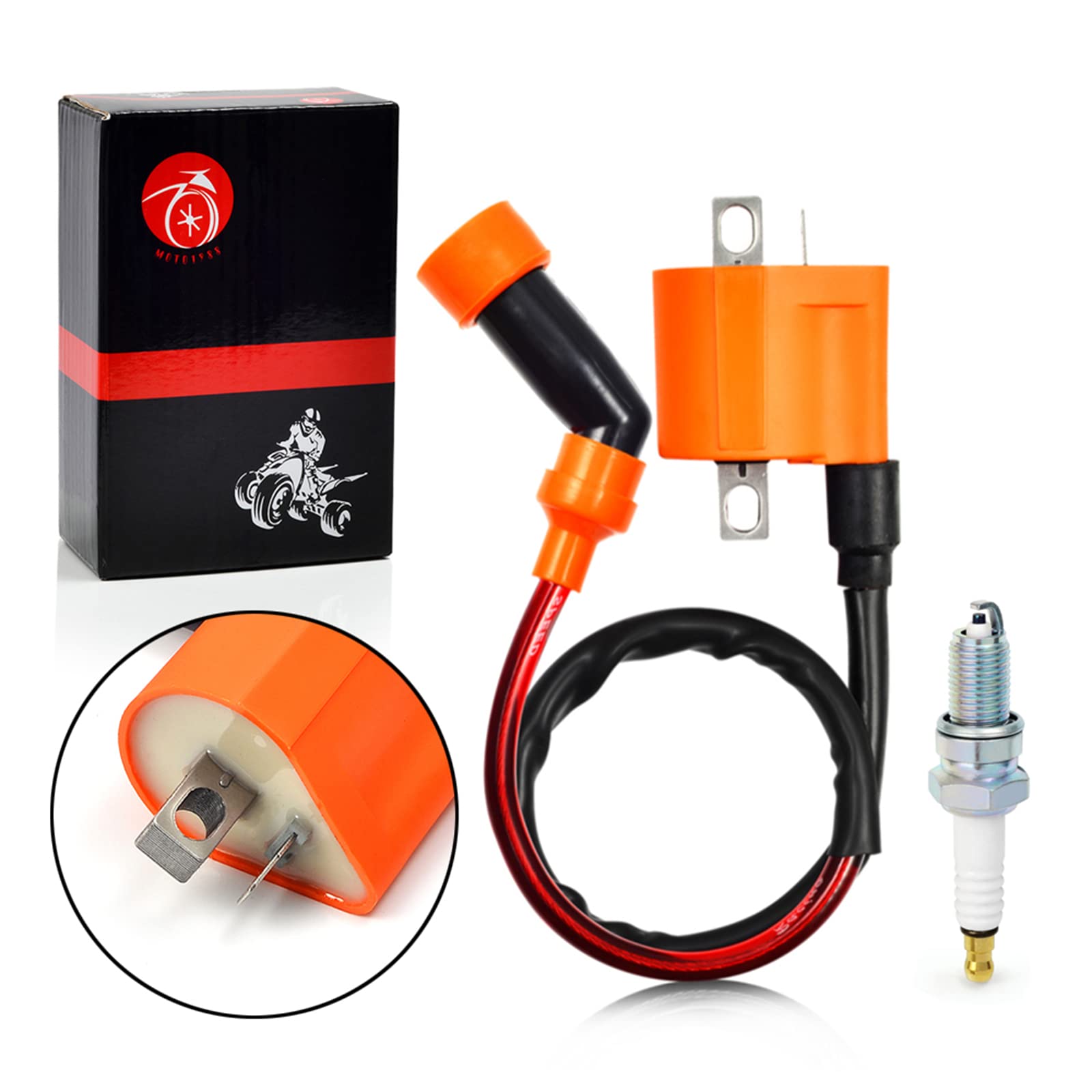 Moto1988 Ignition Coil Pack & Spark Plug For Yamaha Warrior Raptor 350 Kodiak Grizzly 400 450 Wolverine Rhino 450 For Arctic Cat