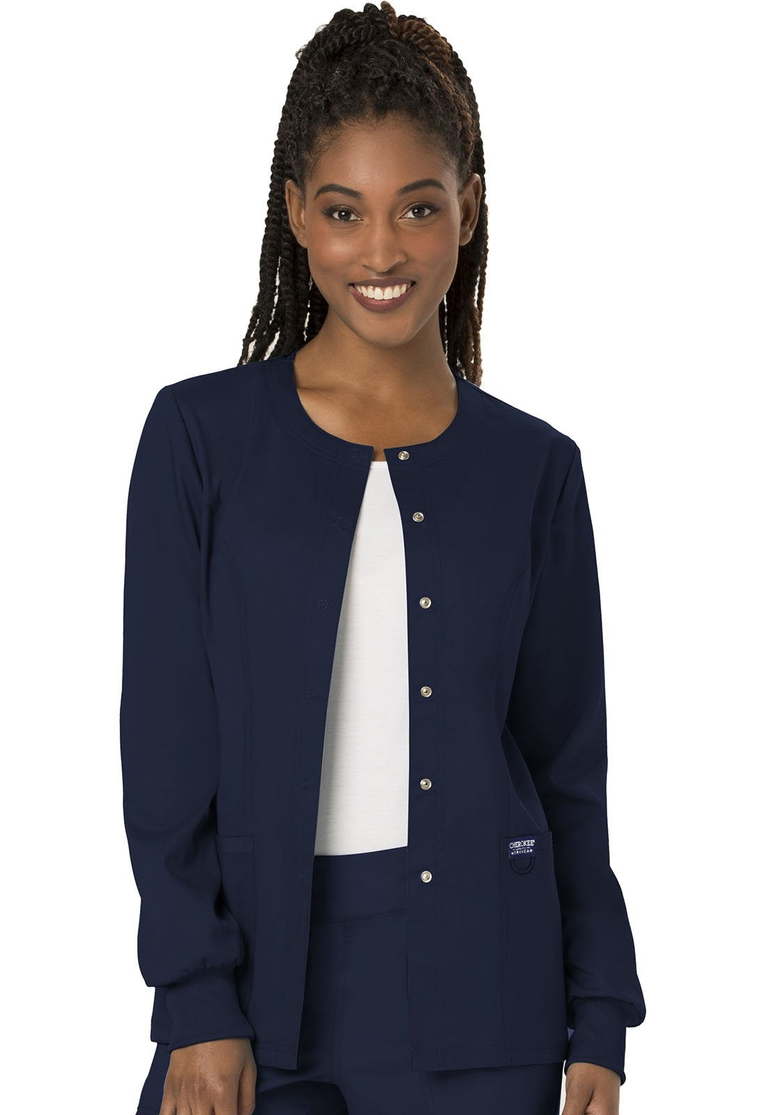 Snap Front Scrub Jackets For Women, Workwear Revolution Soft Stretch Plus Size Ww310, 2Xl, Navy