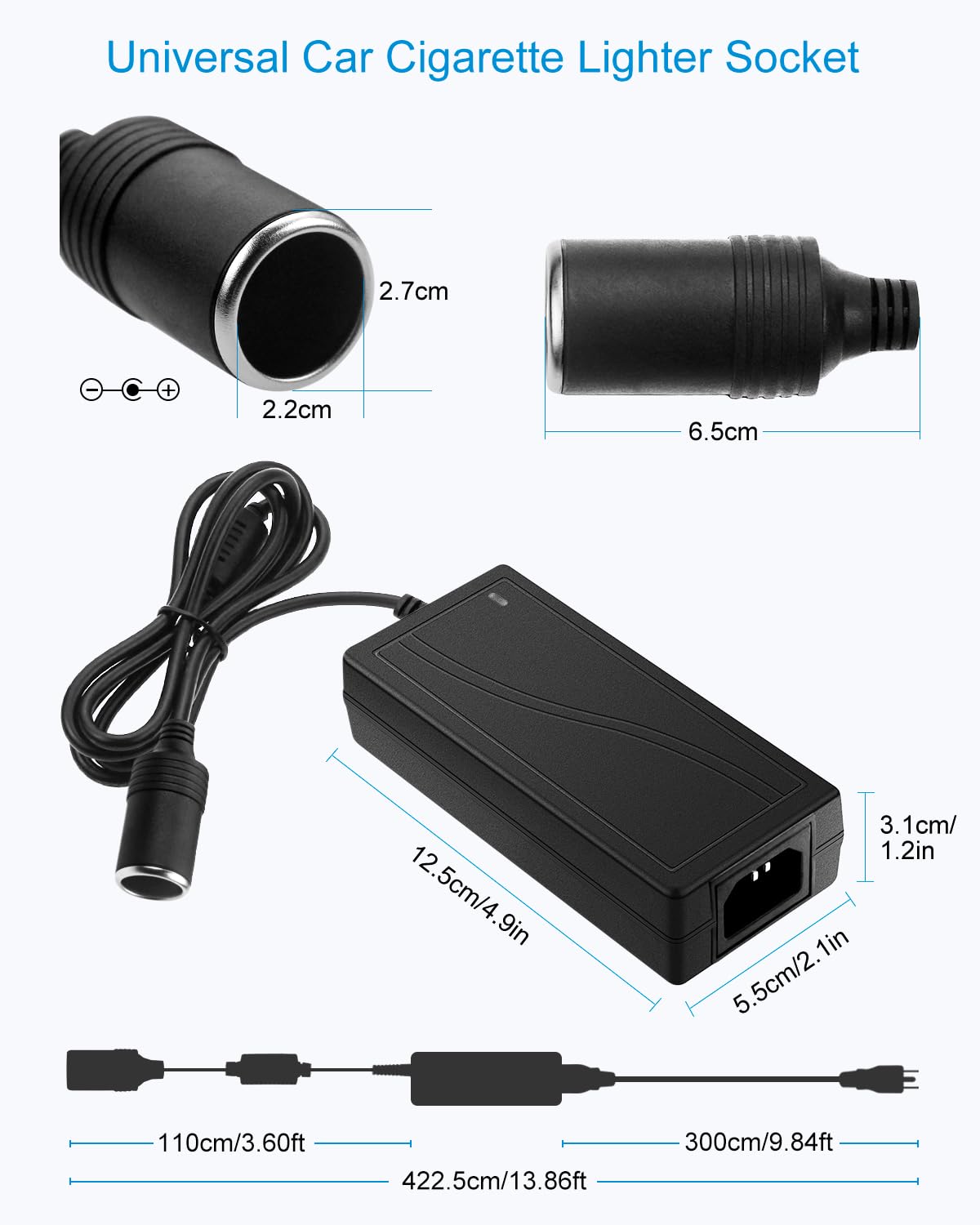 Alitove 110V To 12V Converter - 12V 5A 13.5Ft Car Cigarette Lighter Adapter To Wall Plug Ac To Dc Converter 12 Volt Power Supply