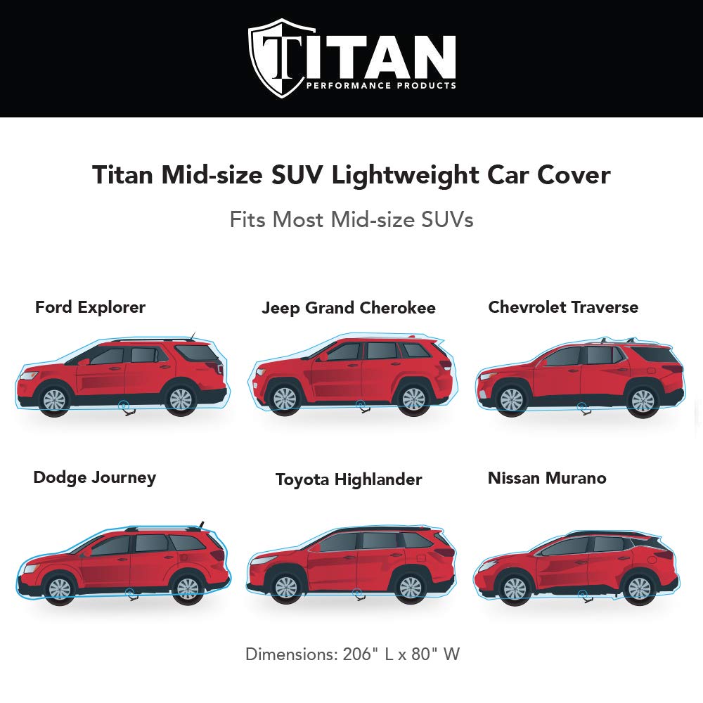 Titan Jet Black Poly 210T Car Cover For Mid-Size Suv 188-206''. Waterproof, Uv Protection, Scratch Resistant, Driver-Side Zipper