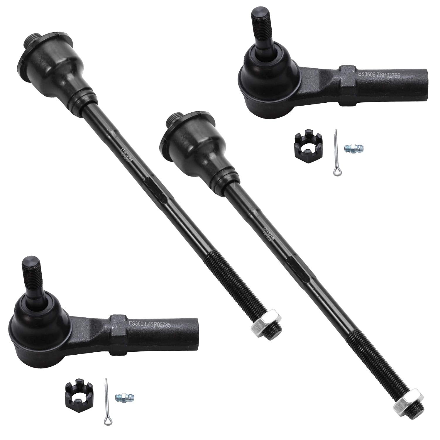 Detroit Axle - Front Tie Rods For Chevy Silverado Gmc Sierra Yukon Xl Suburban Avalanche 2500 3500 Hd Hummer H2, 4 Outer & Inner Tie Rod End Links Set Replacement