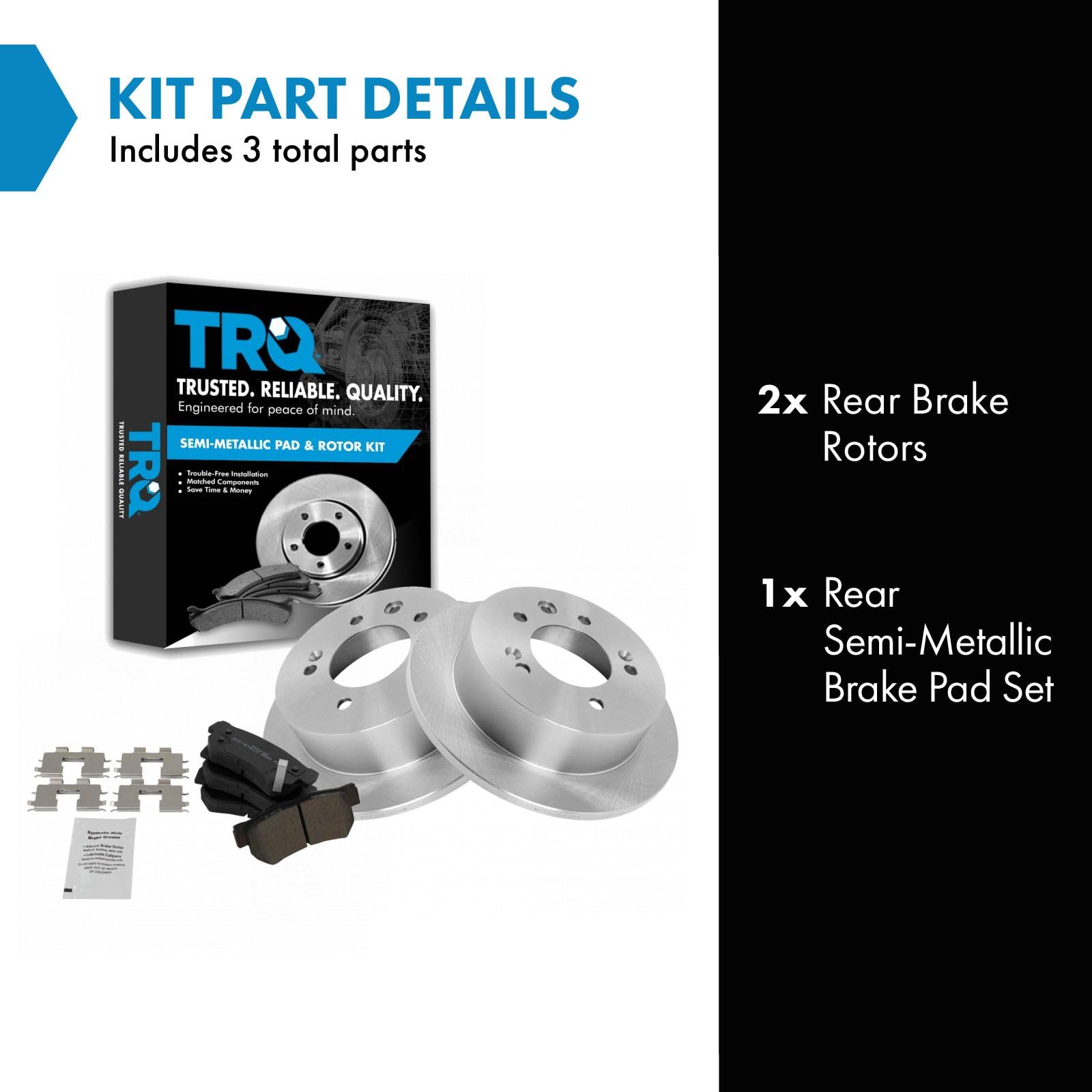 Trq Rear Brake Pad & Rotor Kit Brake Pads Brake Rotor Semi-Metallic Compatible With 2007-2010 Hyundai Elantra