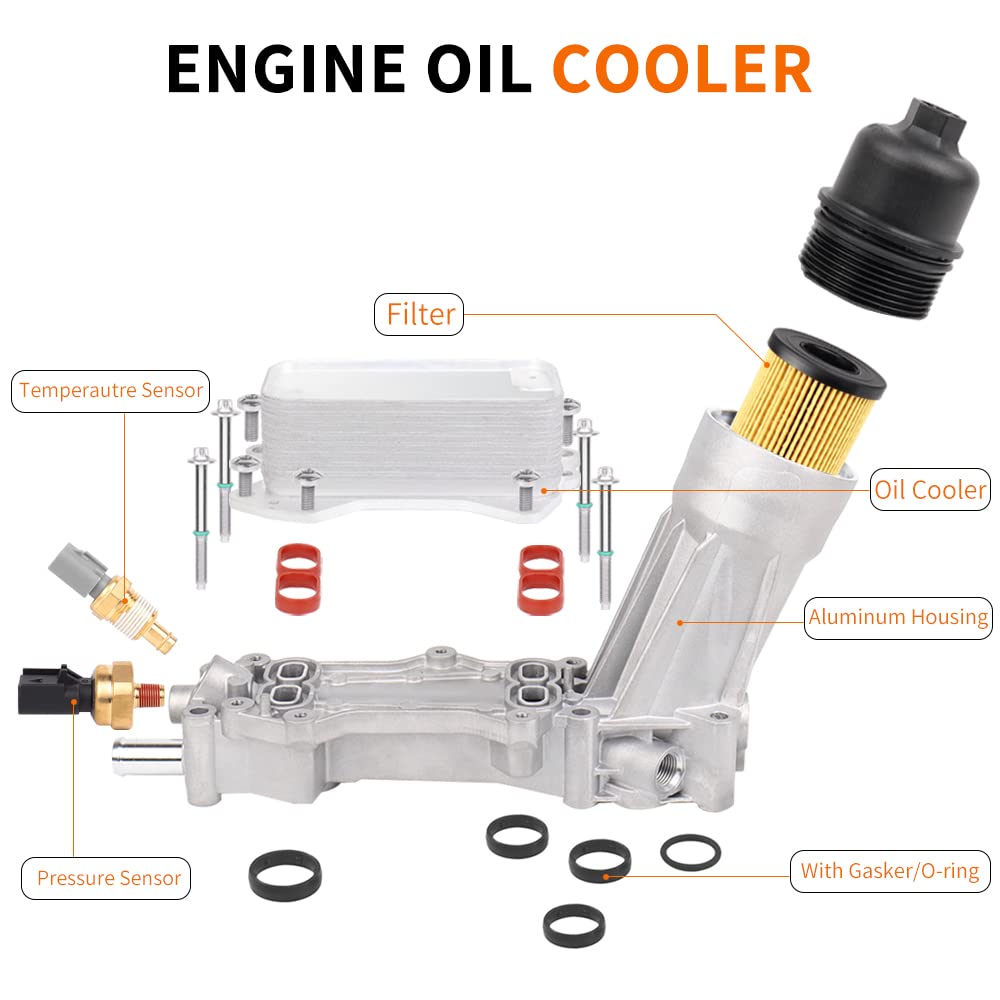 Aluminum Engine Oil Cooler And Oil Filter Housing Adapter Gaskets Sensor Fit For 2011-2016 Chrysler 200 300, Dodge Charger, Gran