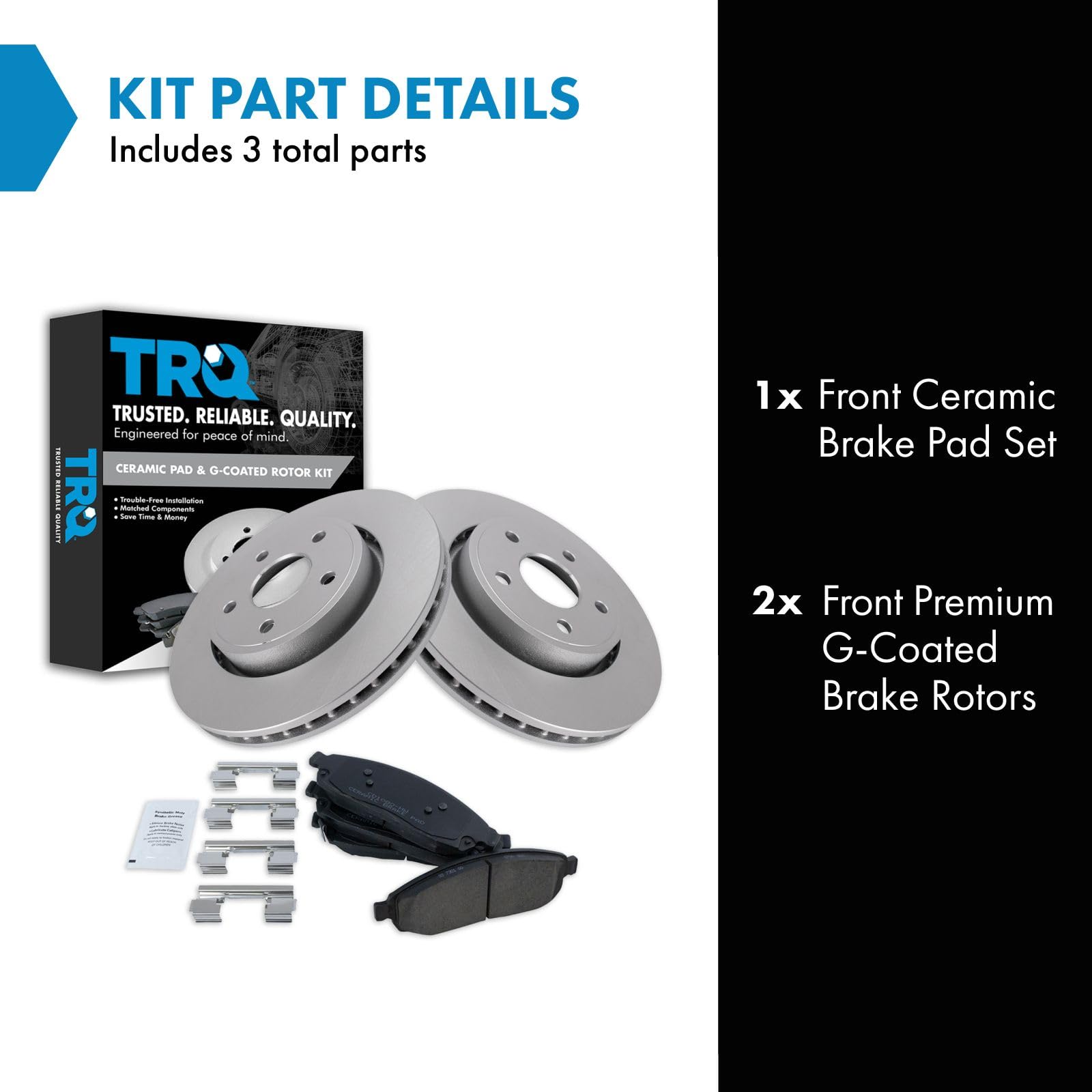 Trq Front Brake Pad & Rotor Kit Brake Pads Brake Rotor Ceramic Premium G-Coated Compatible With 2006-2010 Jeep Commander 2005-20