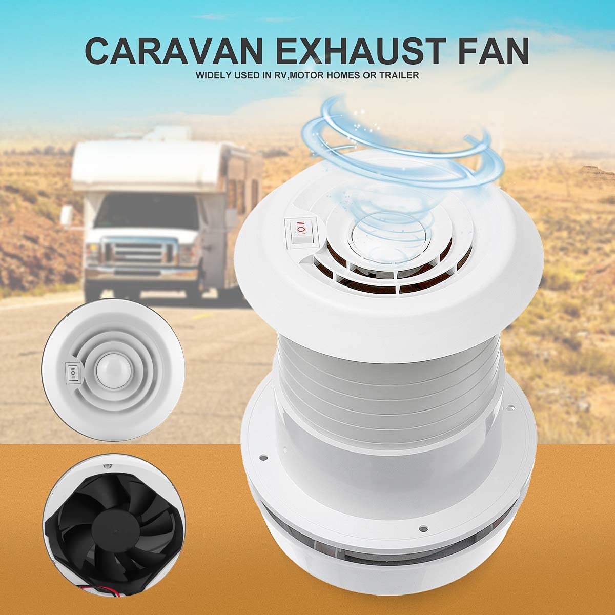 Qiilu Van Roof Exhaust Fan, 12V Powered Round Vent Roof Vent Ventilation Mushroom Head Shape Round Exhaust Outlet Vent With Led Light For Homes Trailer Travel Caravan
