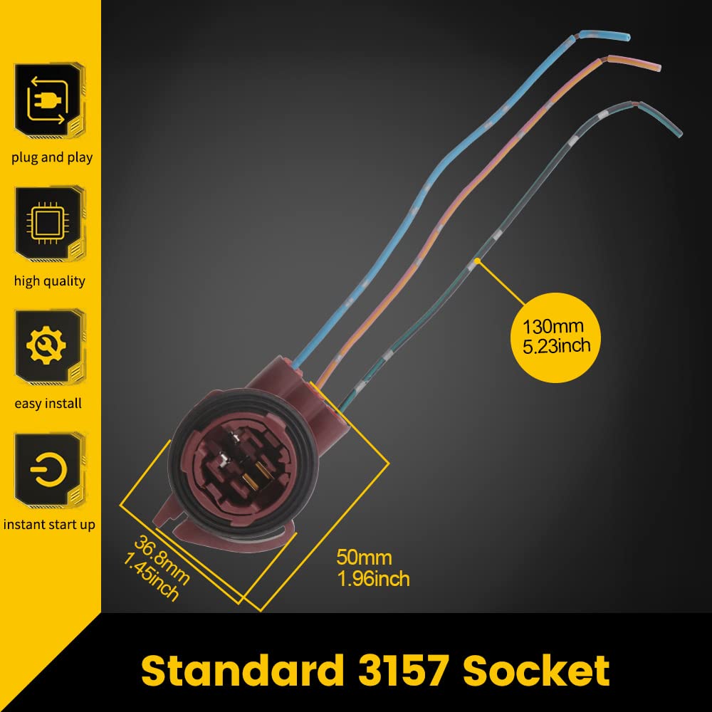 Qasim 3156 3157 Pre-Wired Harness Sockets T25 Bulb Sockets Female Adapter Turn Signal Tail Stop Rear Brake Light Base Harness Pl