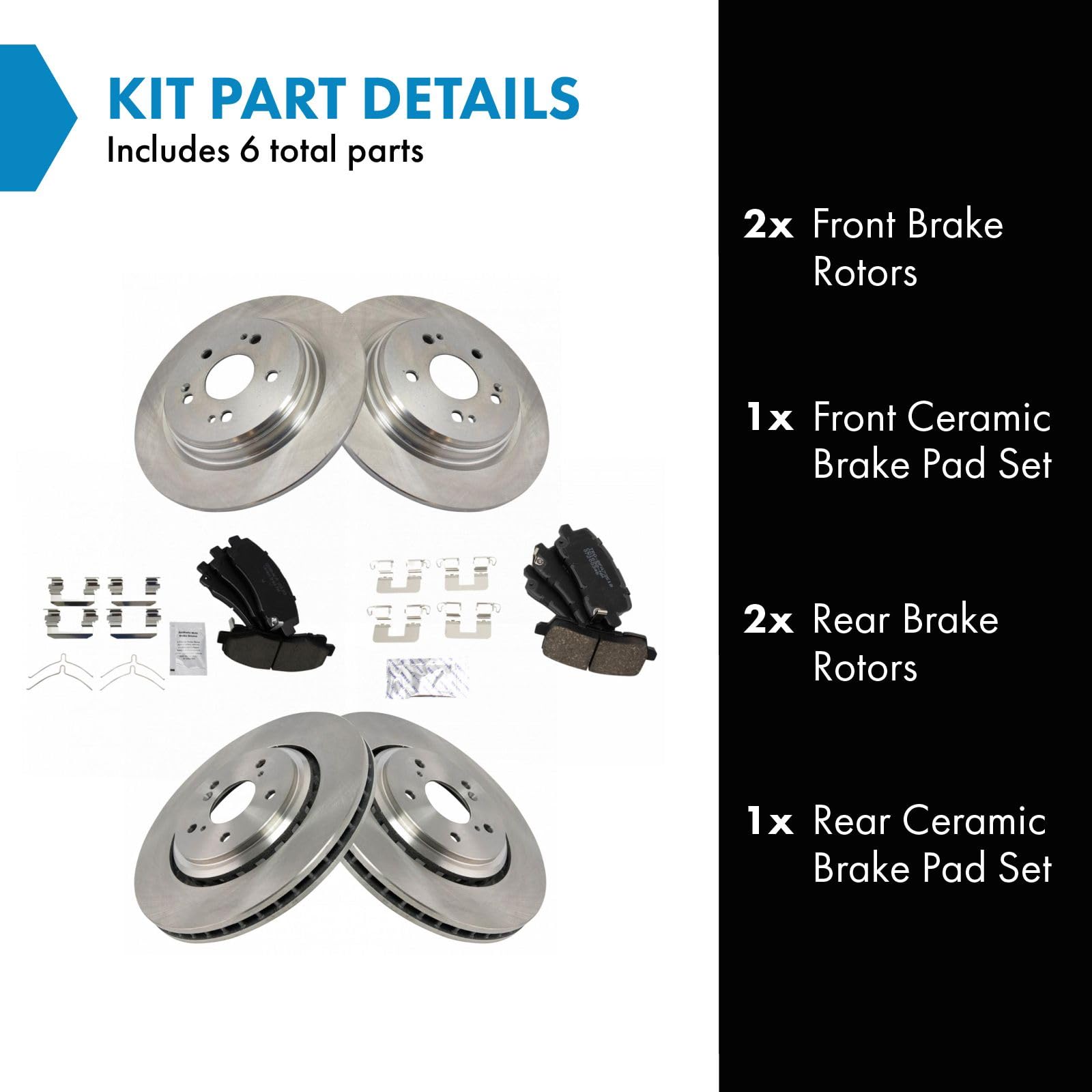 Trq Front And Rear Brake Pad & Rotor Kit Brake Pads Brake Rotor Ceramic Compatible With 2015-2020 Acura Tlx