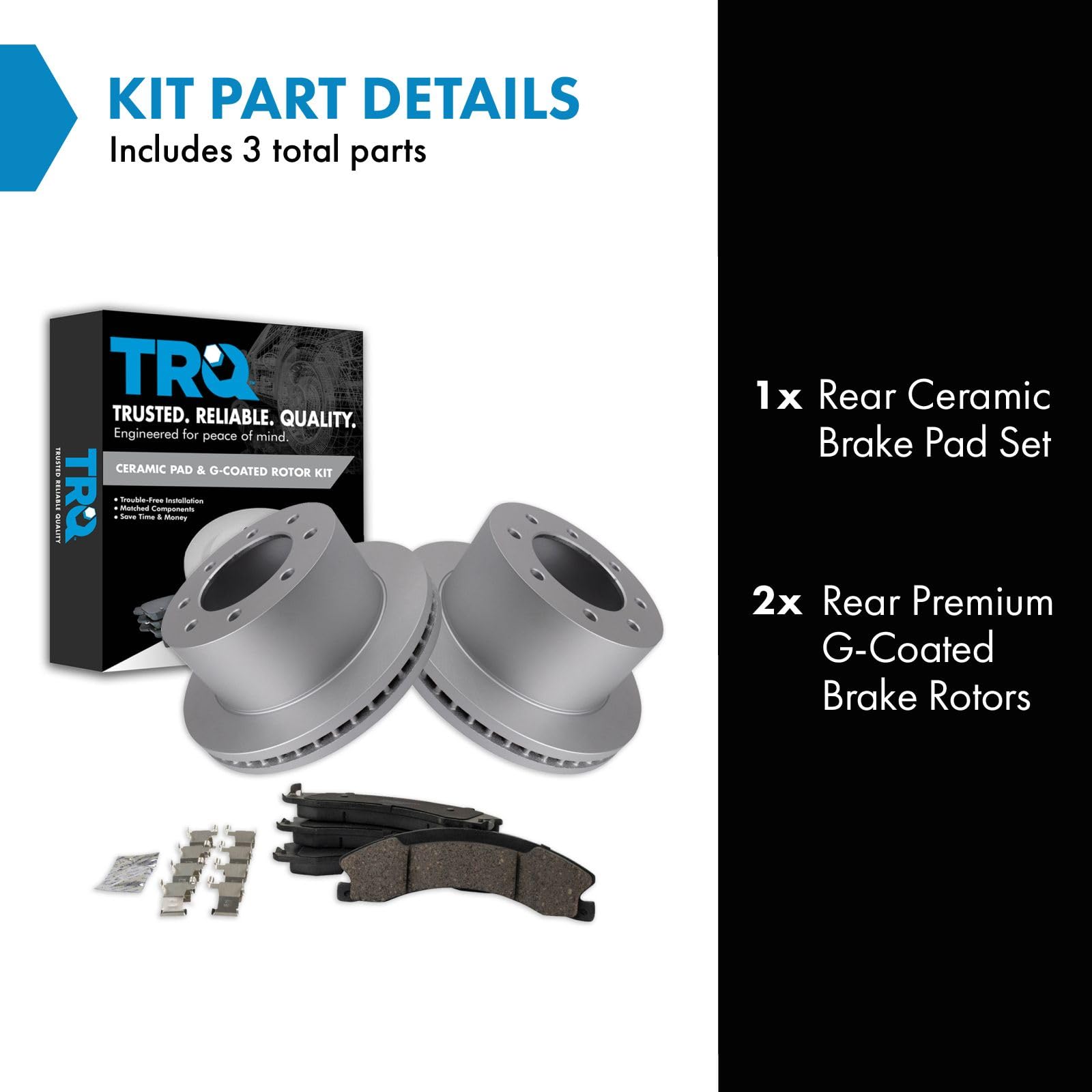 Trq Rear Brake Pad & Rotor Kit Brake Pads Brake Rotor Ceramic Vented Premium G-Coated Compatible With 2011-2019 Chevrolet Silver