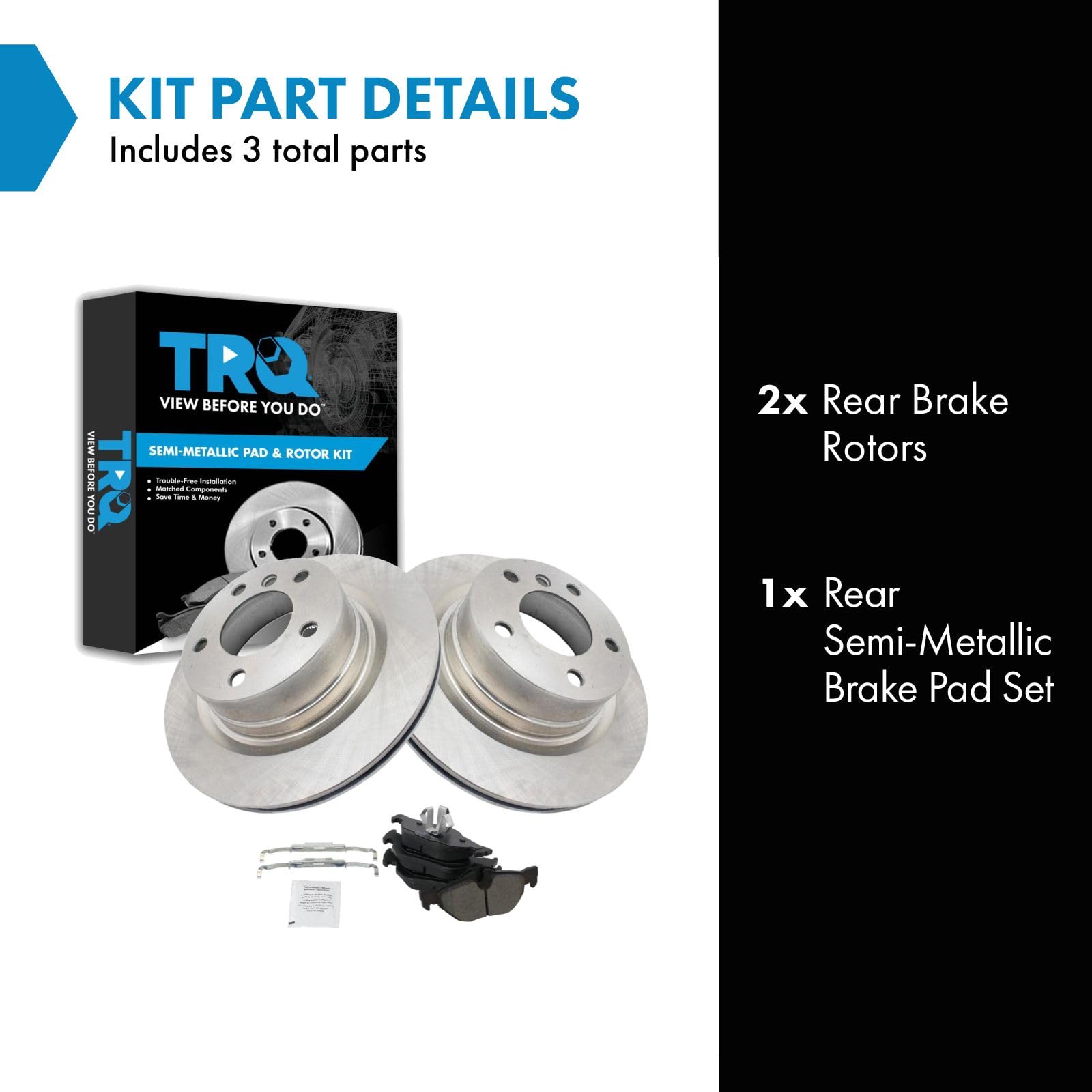 Trq Rear Brake Pad & Rotor Kit Brake Pads Brake Rotor Semi-Metallic Compatible With 2009-2013 Bmw 128I