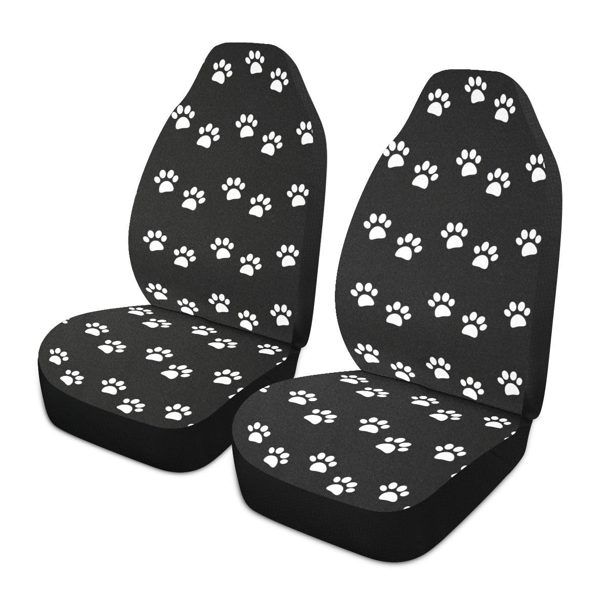 LONSANT Paw Print Car Seat Covers Set of 2,White Animal Pet Claws on Black Background Universal Auto Front Seat Cushion Protecto
