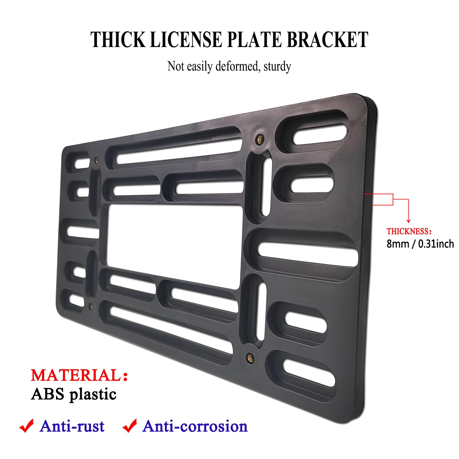 Fbjtdq License Plate Bracket - Black Universal Front Bumper Plastic Car Tag Holder Adapter For No Drill Front Plate Mount, With
