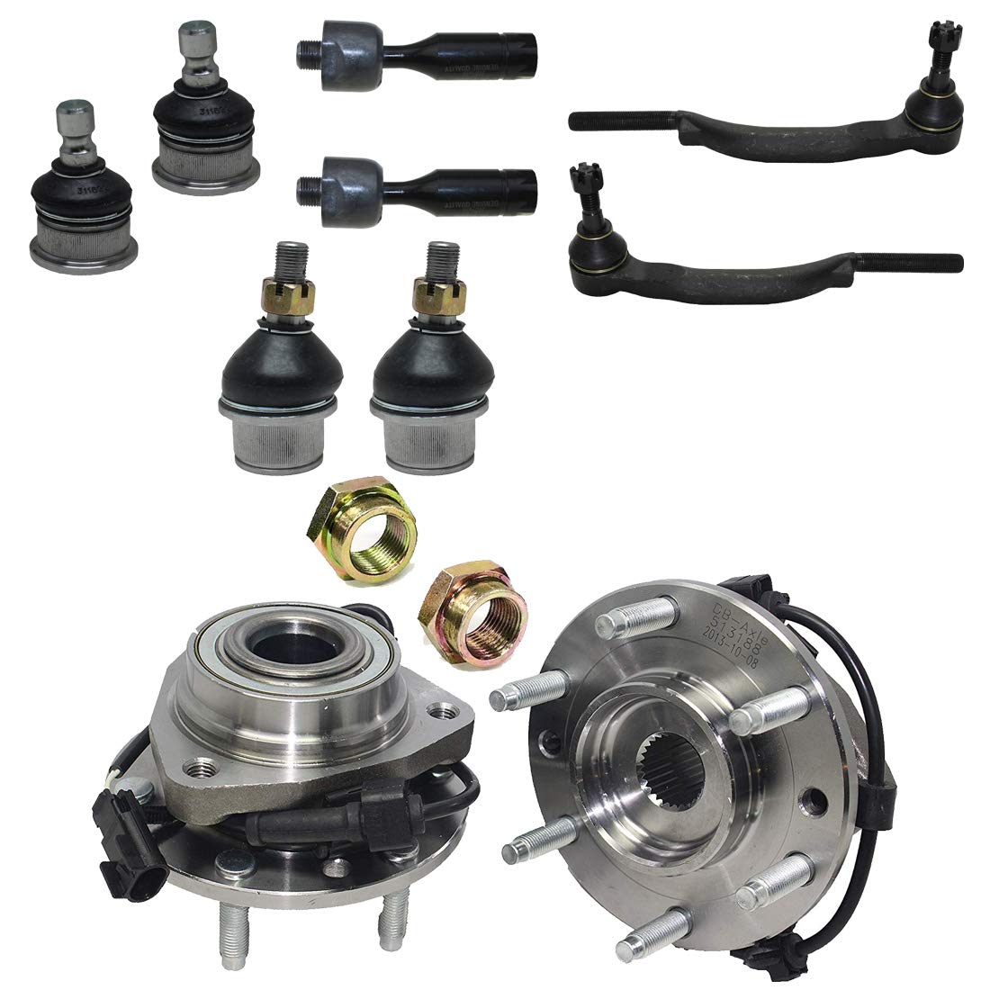Detroit Axle - 12Pc Front Suspension Kit For Chevy Trailblazer Ext Gmc Envoy Xl Xuv Buick Rainier Saab 9-7X Isuzu Ascender, 2 Wh