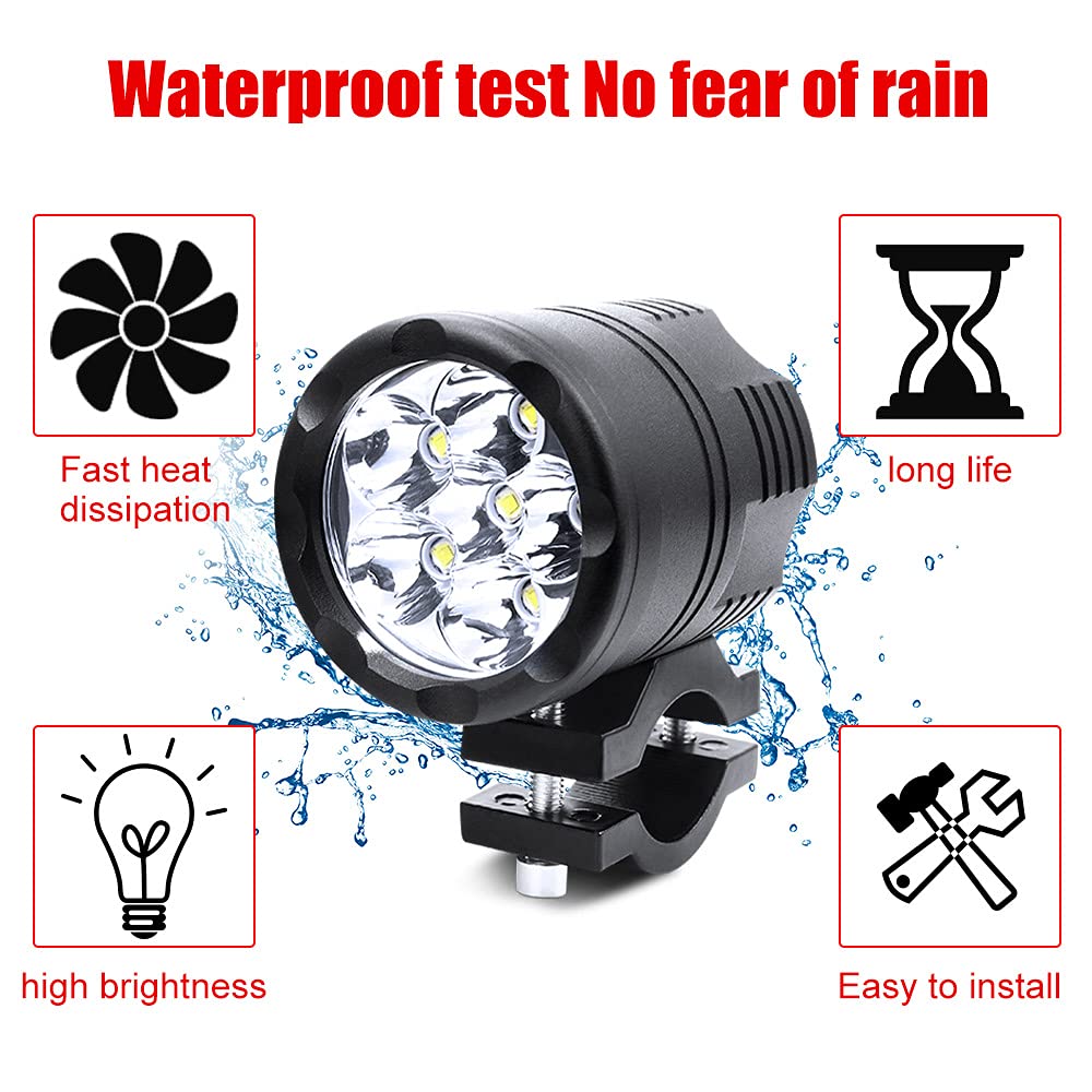 Led Motorcycle Auxiliary Light Kit White,Universal 2Pcs 6X10W Motorcycle Spotlight 12V 24V Motorbike Fog Driving Light With 22Mm Motorcycle Handlebar Switch