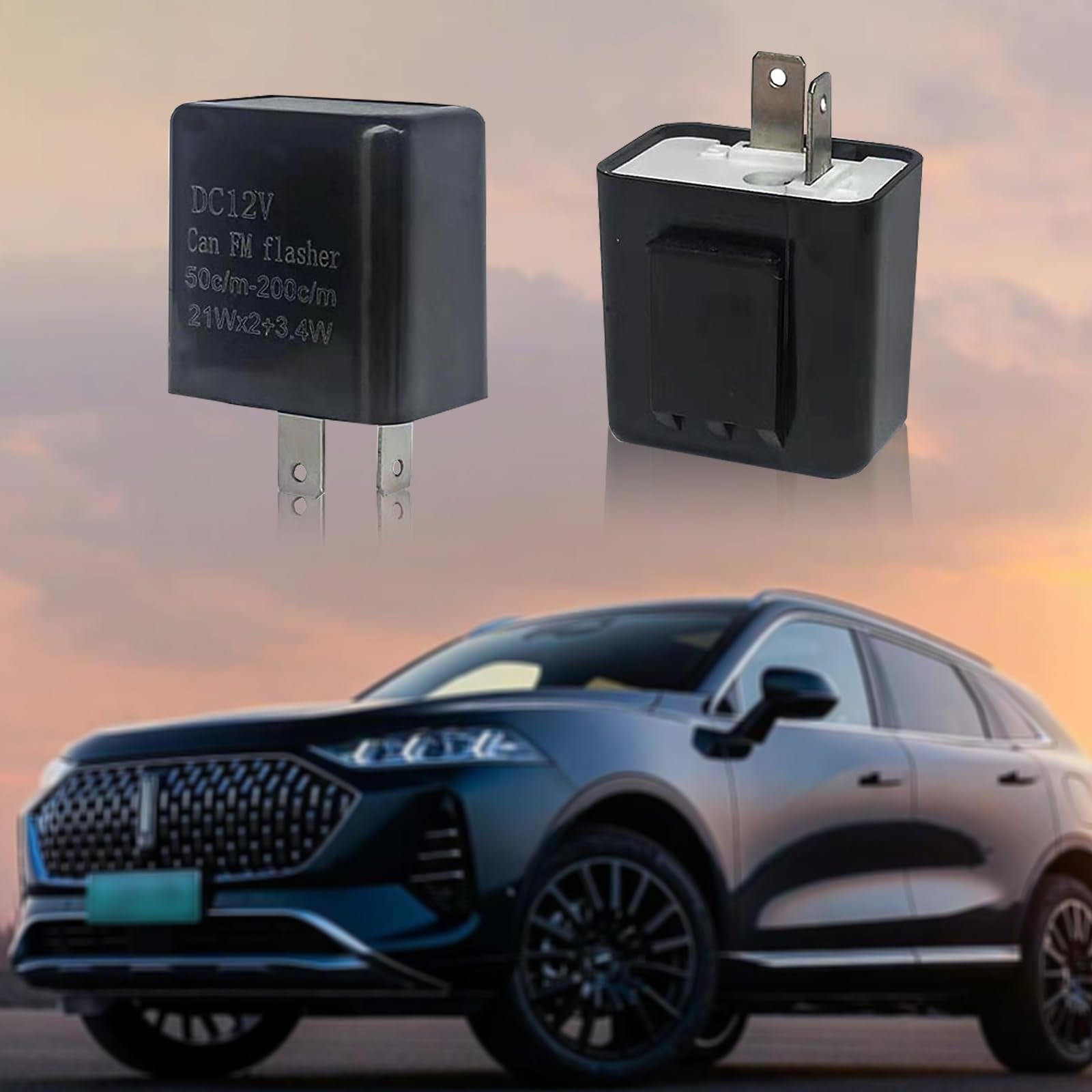 Sodcay Pack-2 LED Flasher Relay, 2 Pin Hazard Warn Flash Relay, 12V Speed Adjustable Relay, Replacement for Most Cars Motorcycle