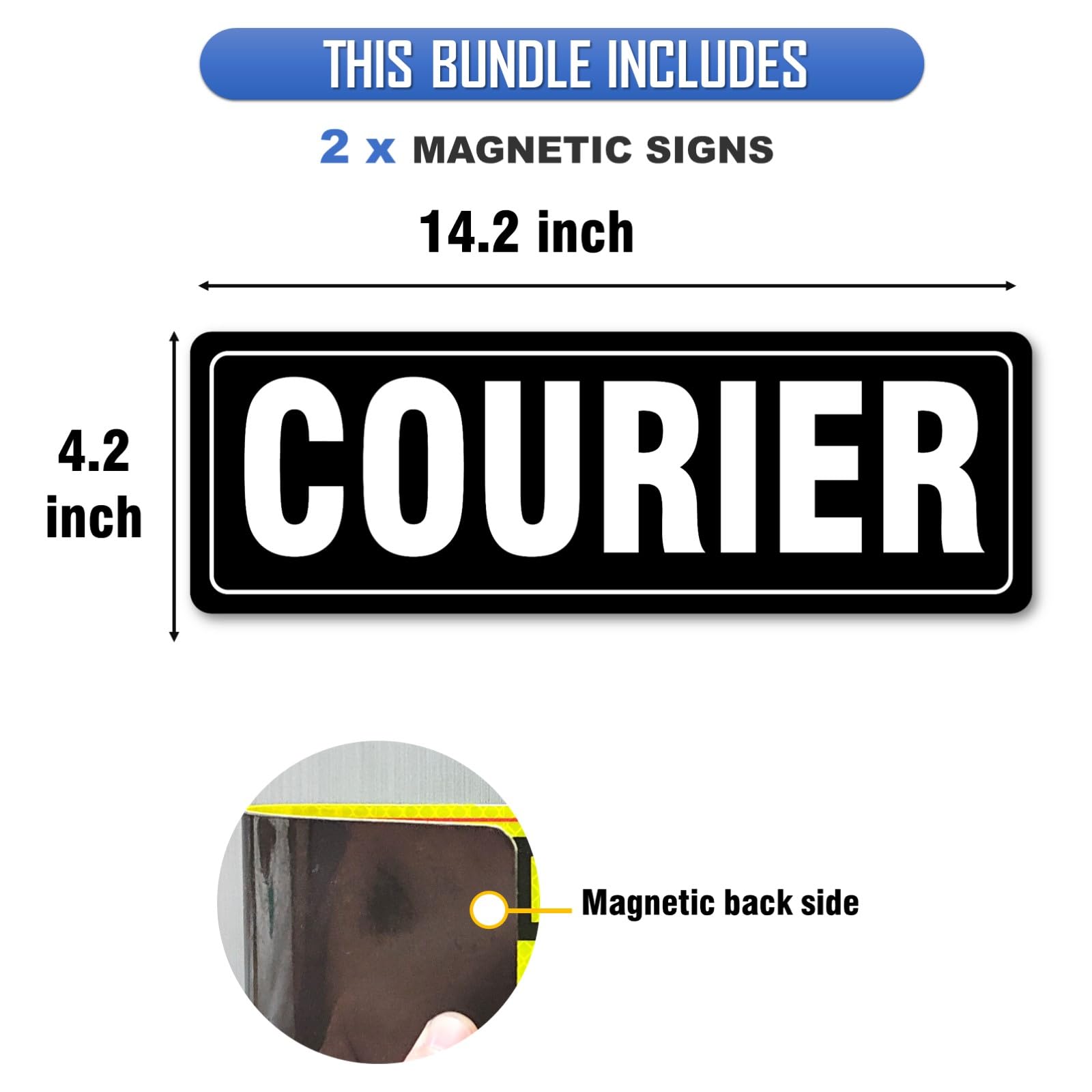 Courier Sign Magnet, Black Courier Car Magnetic Sign for Off Duty Officers 14.2''  5.3'' (2 Pack)