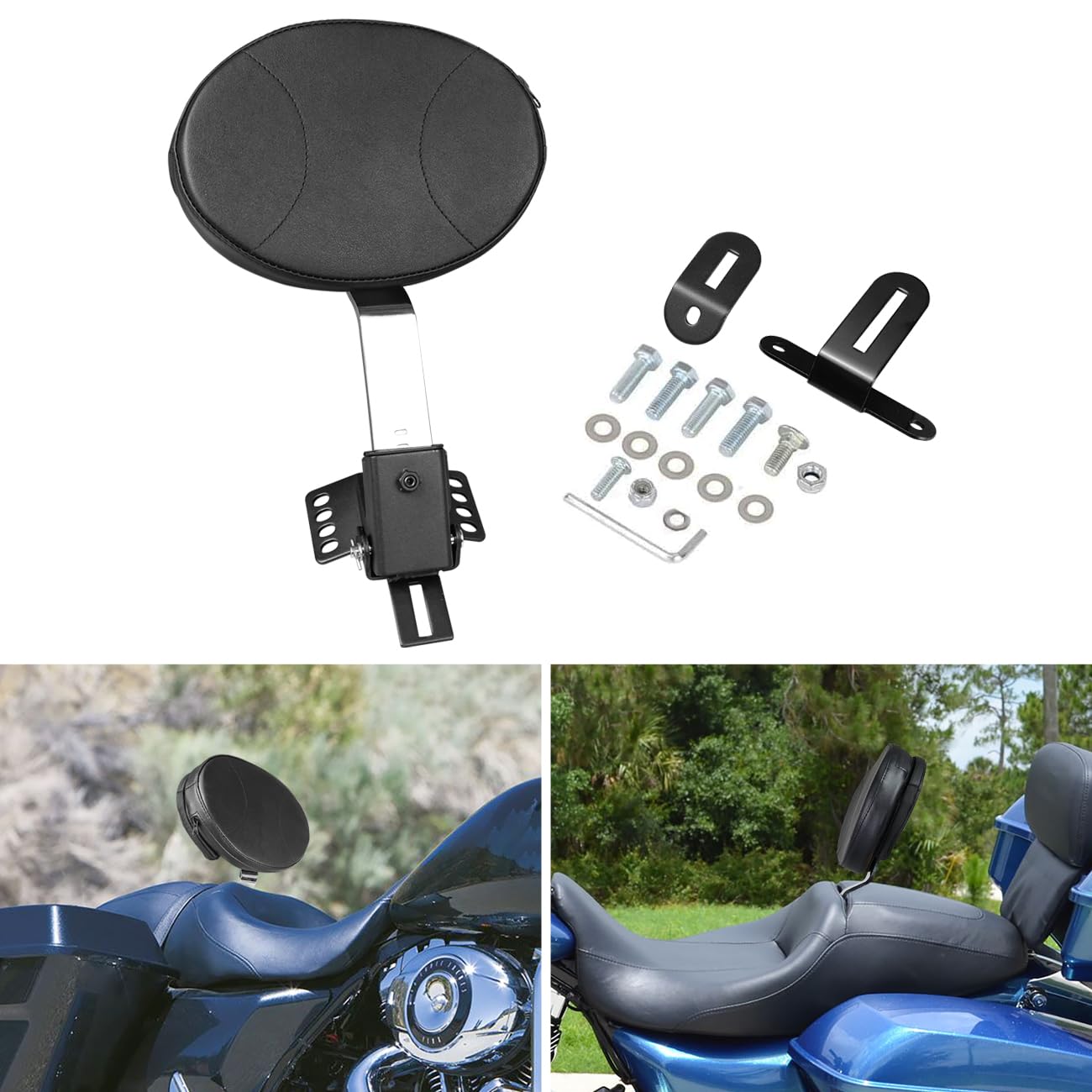 AUFER Adjustable Plug-in Driver Rider Backrest Custom Made Compatible With For 1997-2024 Touring Road King Street Glide Road Gli