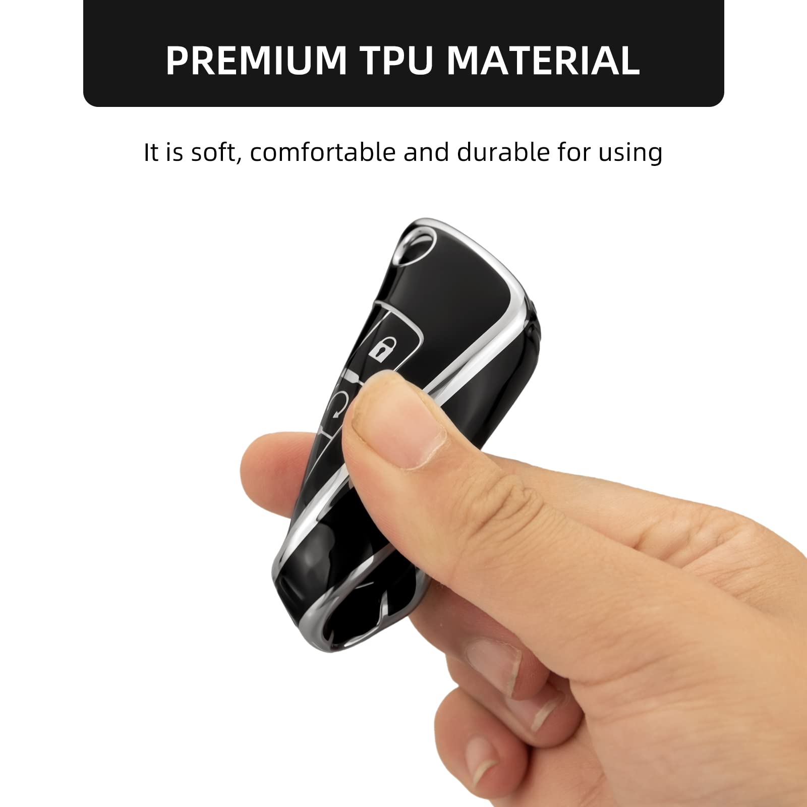 Offcurve For Chevy Key Fob Cover With Keychain, Car Key Case Fit For Chevrolet Chevy Gmc Buick Encore Terrain Malibu Camaro Cruze Impala Equinox Volt Spark Sonic Car Smart Key Accessories, Black