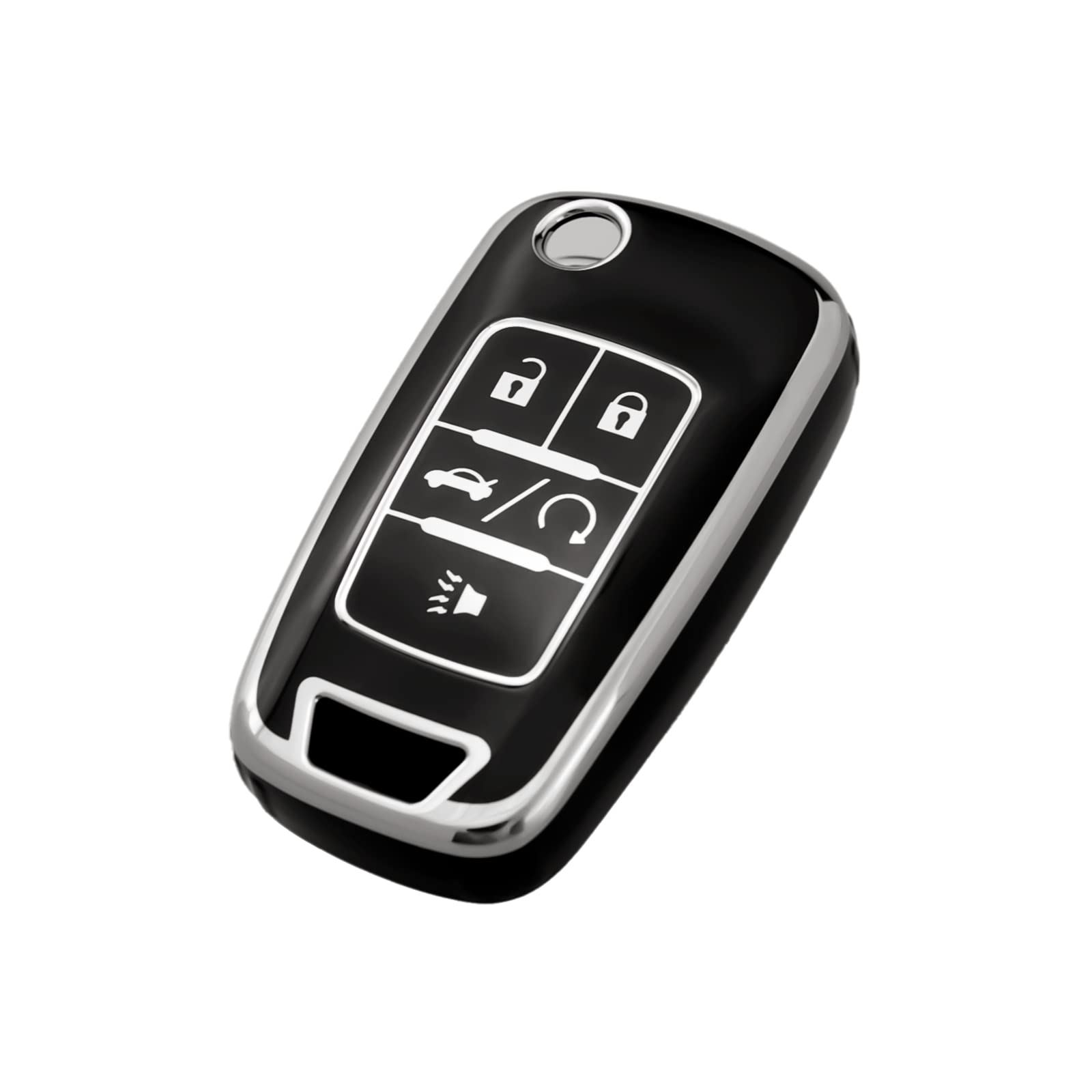 Offcurve For Chevy Key Fob Cover, Full Tpu Protective Key Case Fit For Chevrolet Chevy Gmc Buick Encore Terrain Malibu Camaro Cruze Impala Equinox Volt Spark Sonic Car Smart Key Accessories, Black
