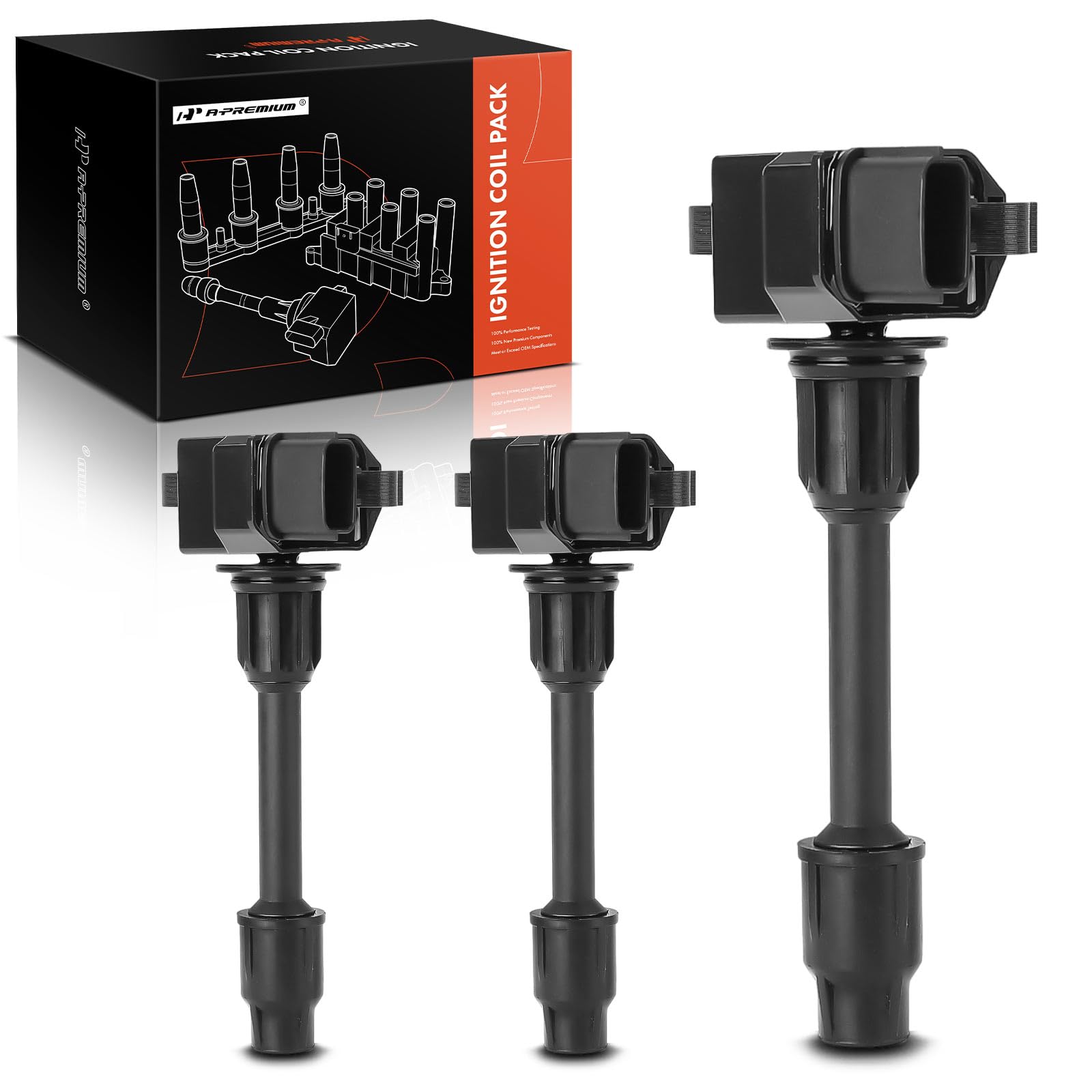 A-Premium Engine Ignition Coil Pack Compatible With Nissan Maxima 1995-1999 & Infiniti I30 1996-1999, V6 3.0L, Front Bank, 3-Pc