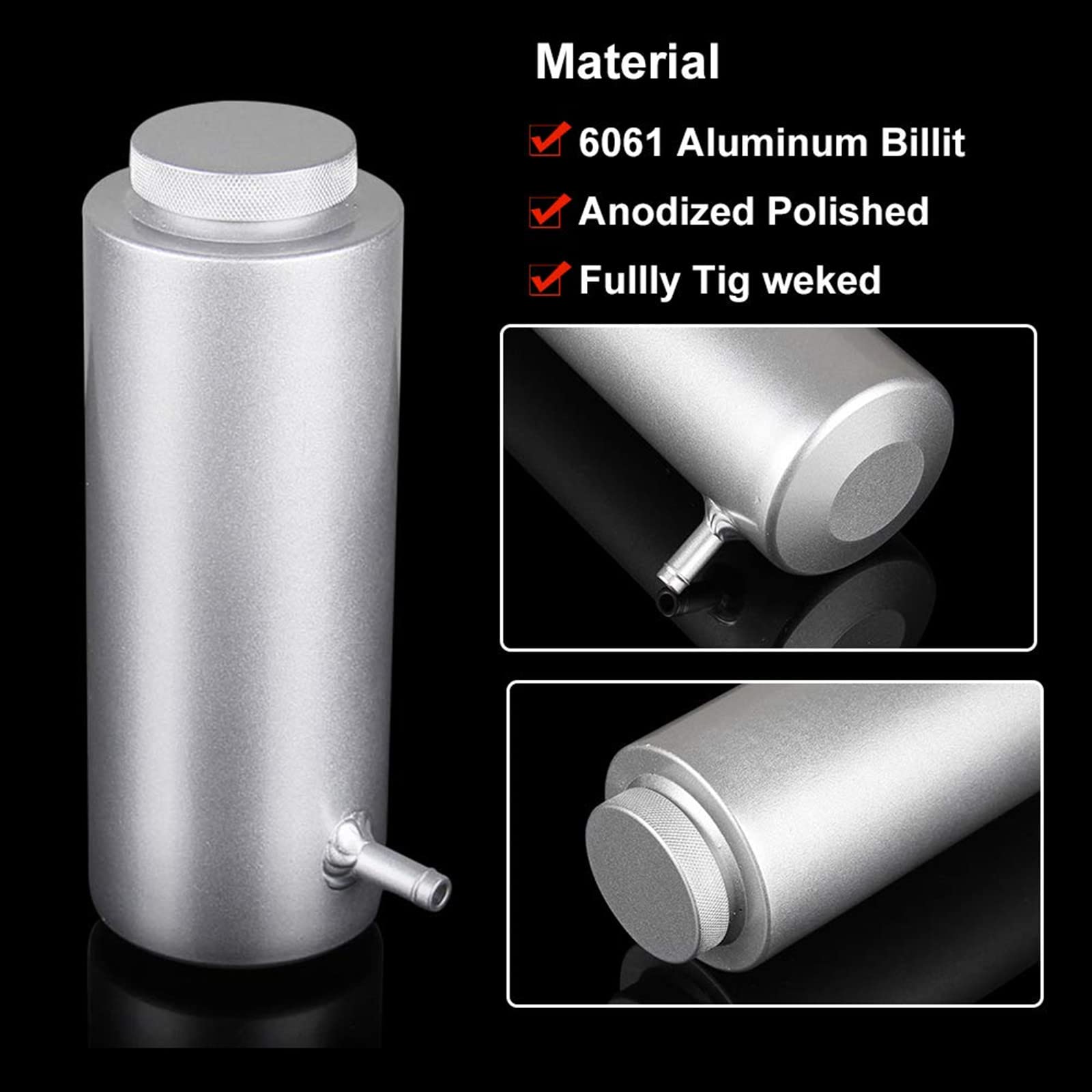 Ryanstar Universal Car Radiator Coolant Tank 800Ml Coolant Expansion Tank Overflow Oil Catch Tank Cooling Catch Bottle Reservoir Aluminum Billet Silver