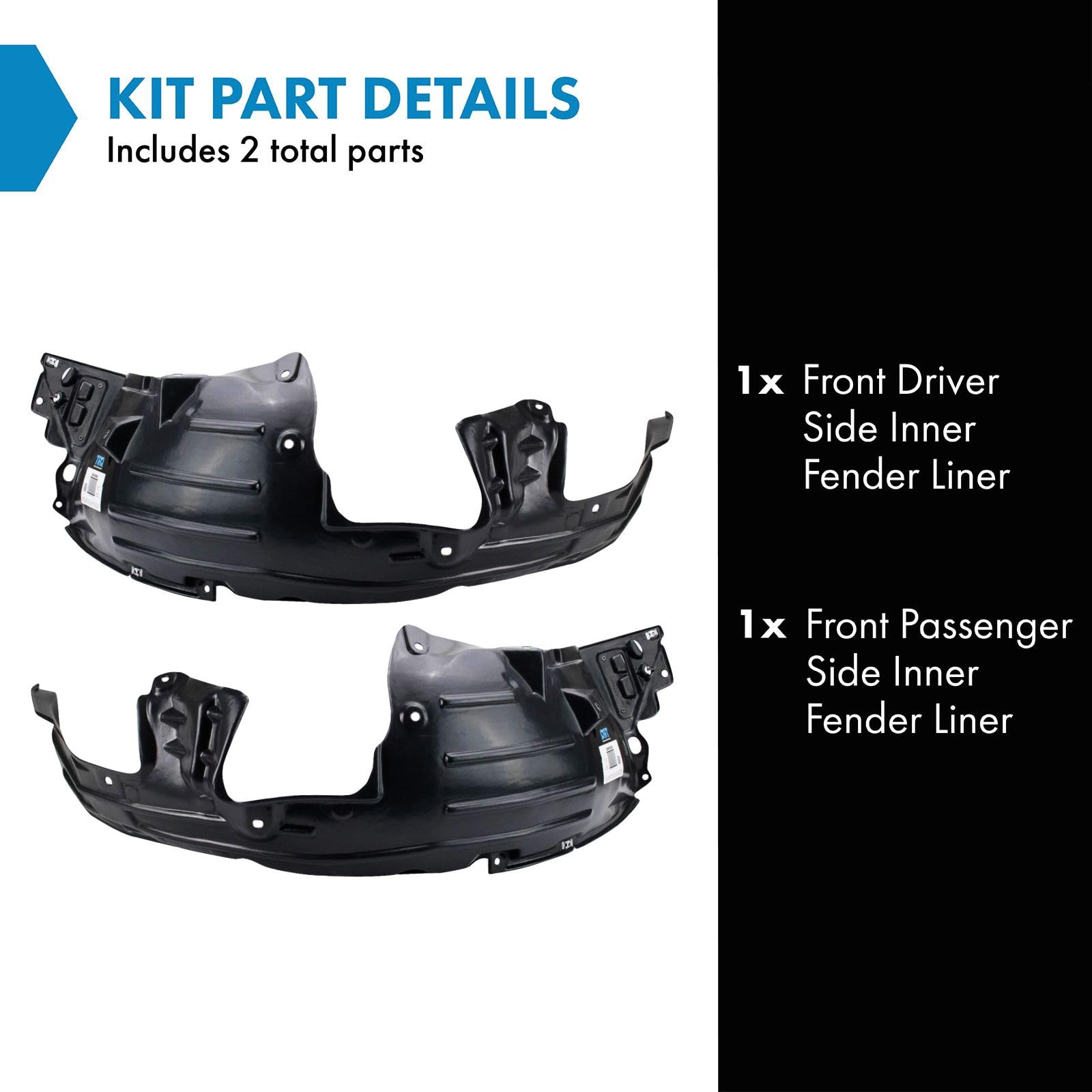 Trq Front Inner Fender Liner Set Compatible With 2015-2017 Honda Fit Ho1248160 Ho1249160