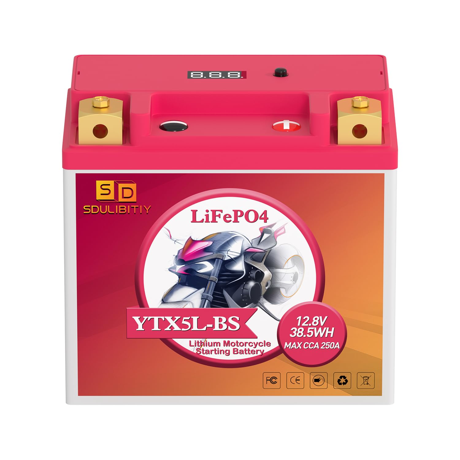 YTX5L-BS Lithium Motorcycle Battery LiFePO4 Powersport 12.8V 3Ah 250CCA Replacement Motorcycle, ATV, UTV, Scooter, 4 Wheeler