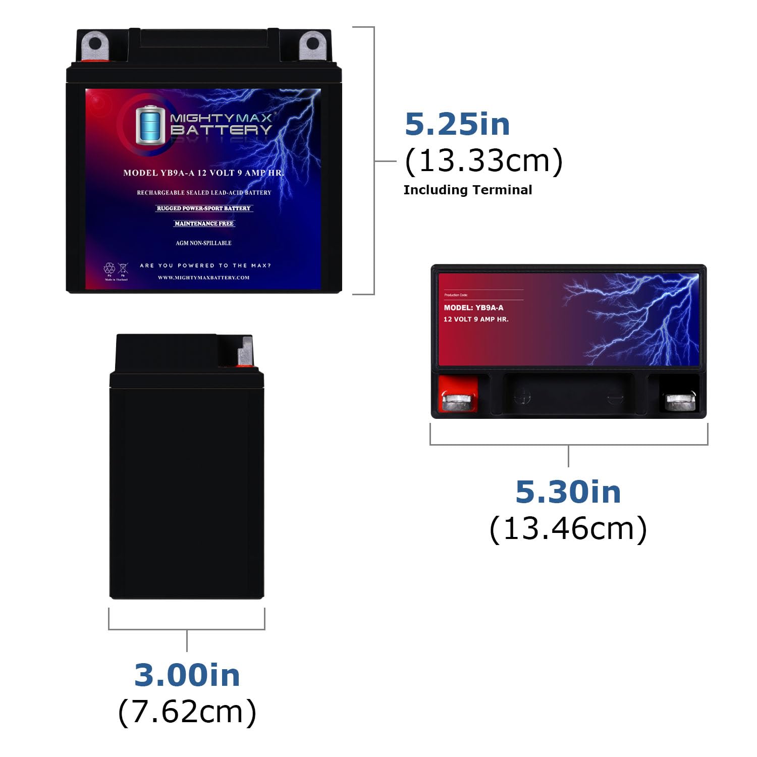 Mighty Max Battery Yb9A-A -12 Volt 9 Ah, 130 Cca, Rechargeable Maintenance Free Sla Agm Motorcycle Battery