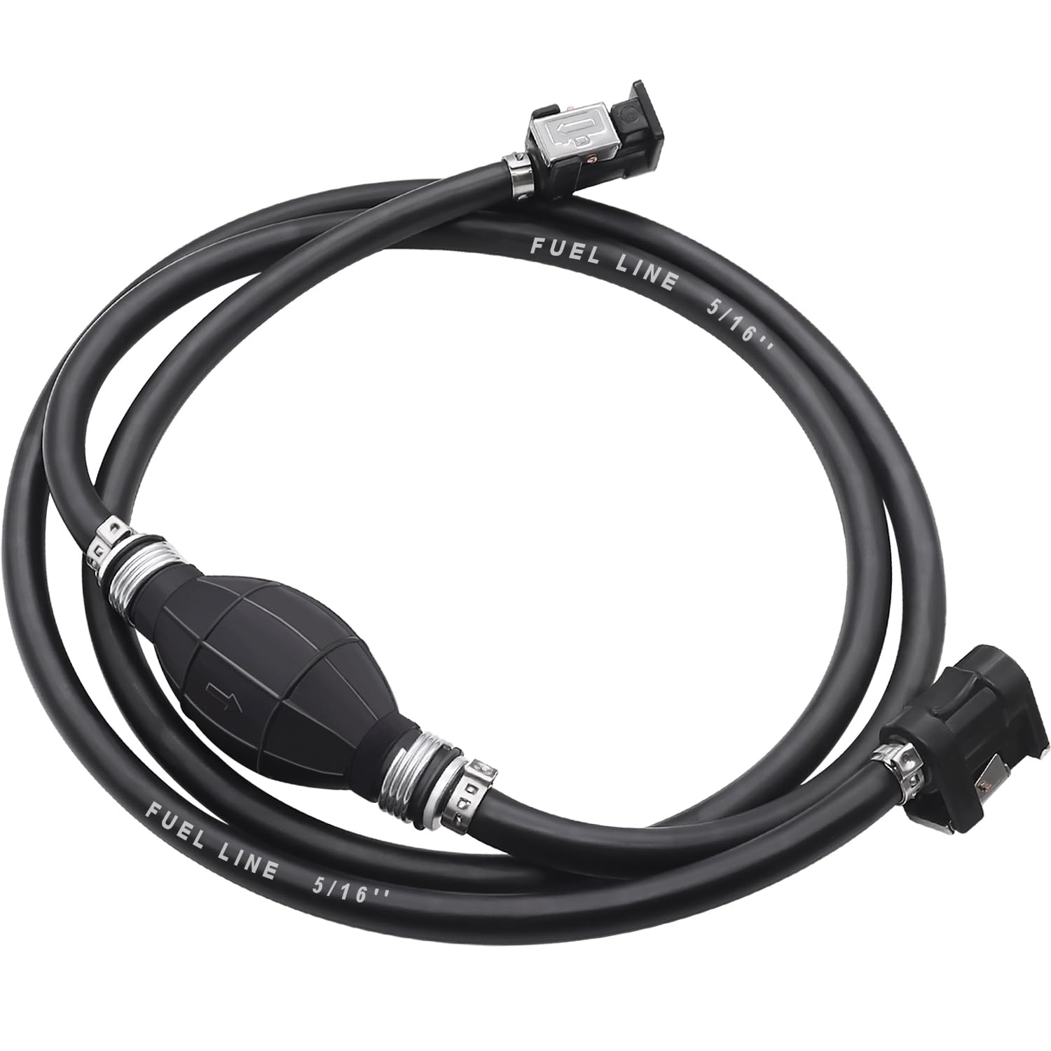 Taiss 6.56FT Boat Motor Fuel Line Hose Outboard Primer Bulb Assembly ID 5/16'' (8mm), with Snap Connector and Steel Hose Clamps 
