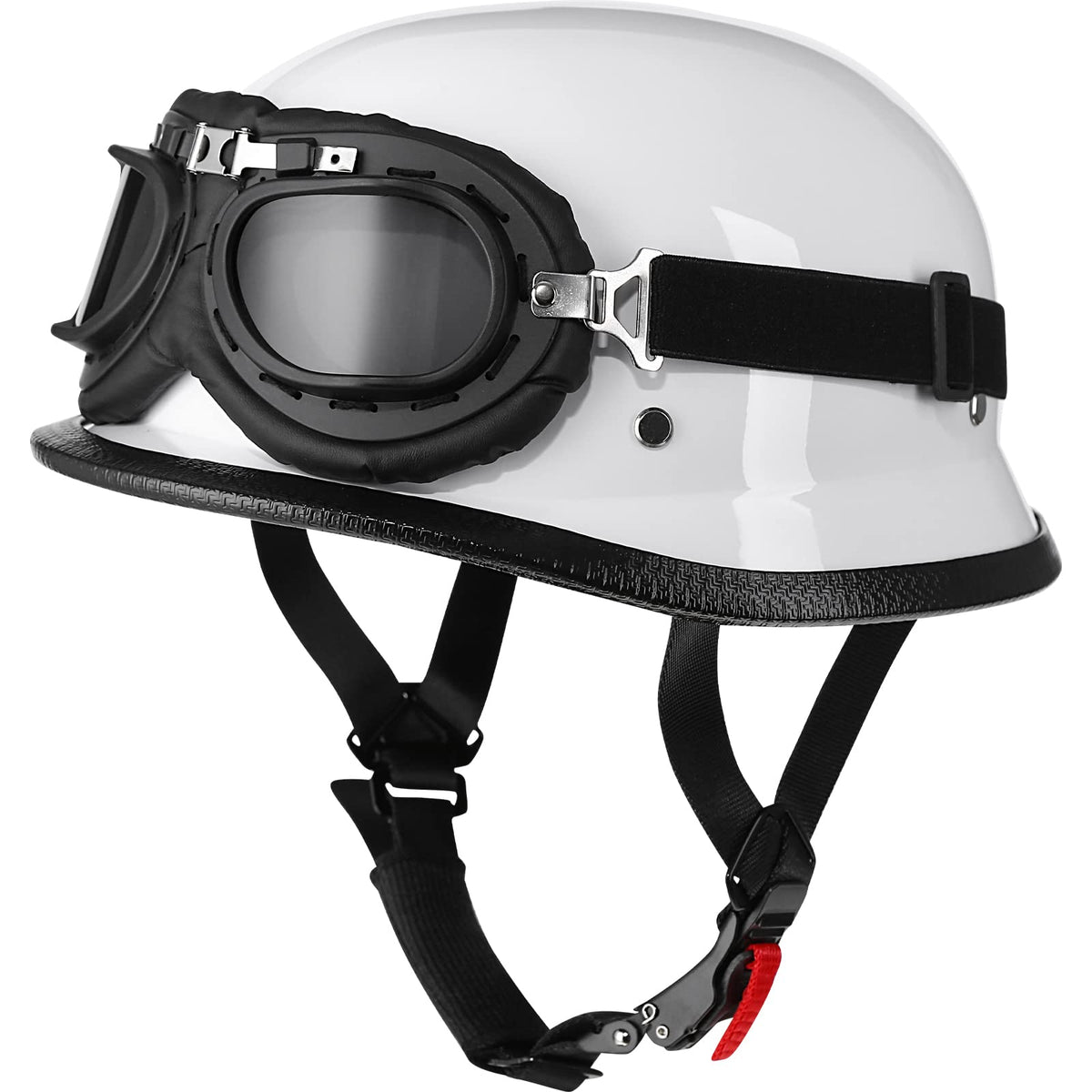 Yesmotor Helmet Half Shell German Motorcycle Helmet With Cycling Glasses - Dot Approved (Medium, White & Black Goggles)