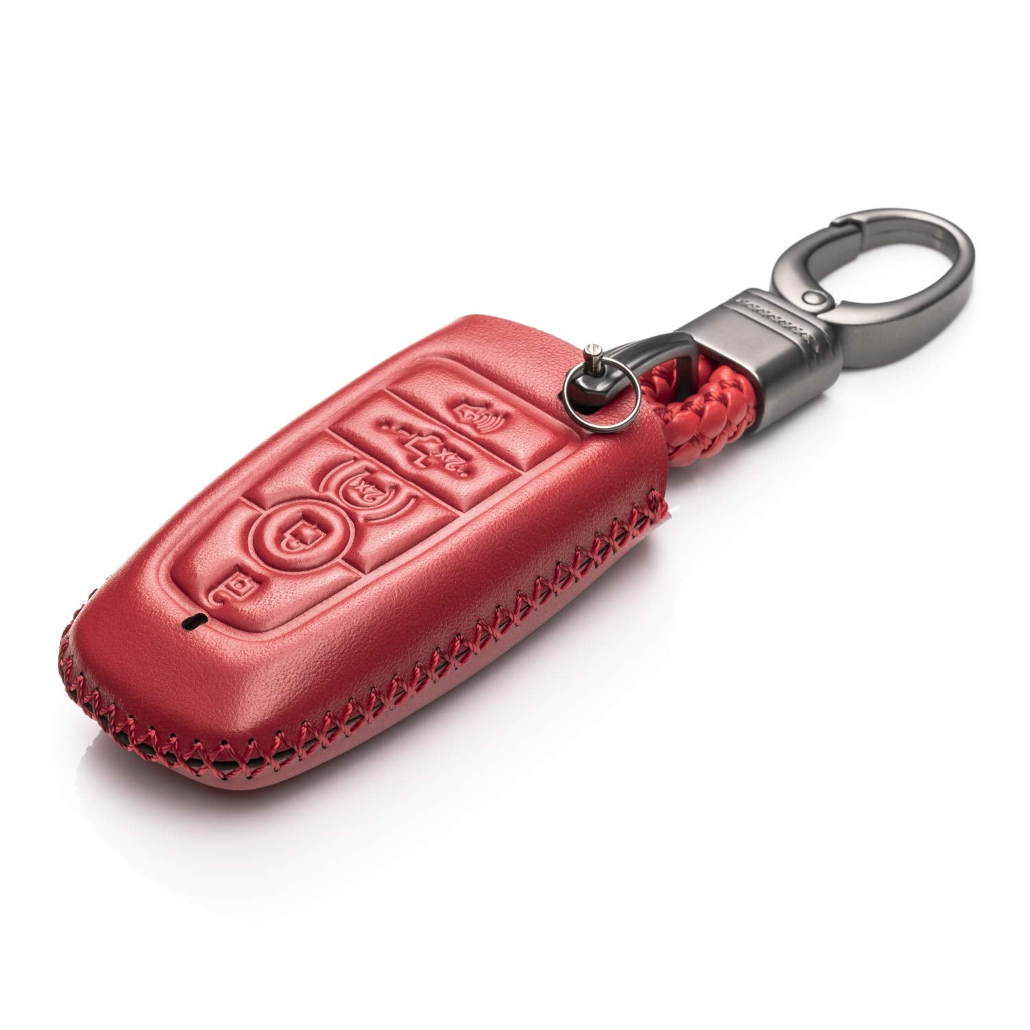 Vitodeco Leather Smart Key Fob Case Compatible With Ford Escape 2025, Bronco 2025, Explorer 2025, Edge 2025, Expedition 2025, F-150, Mustang 2025, F150 2025 And More Models (5-Button, Red)