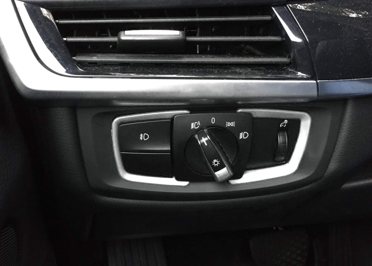 Ijdmtoy 2Pc Metallic Silver Light Switch Surrounding Decorative Trims Compatible With Bmw 2 3 4 Series X5 X6 (F22 F30 F31 F32 F3