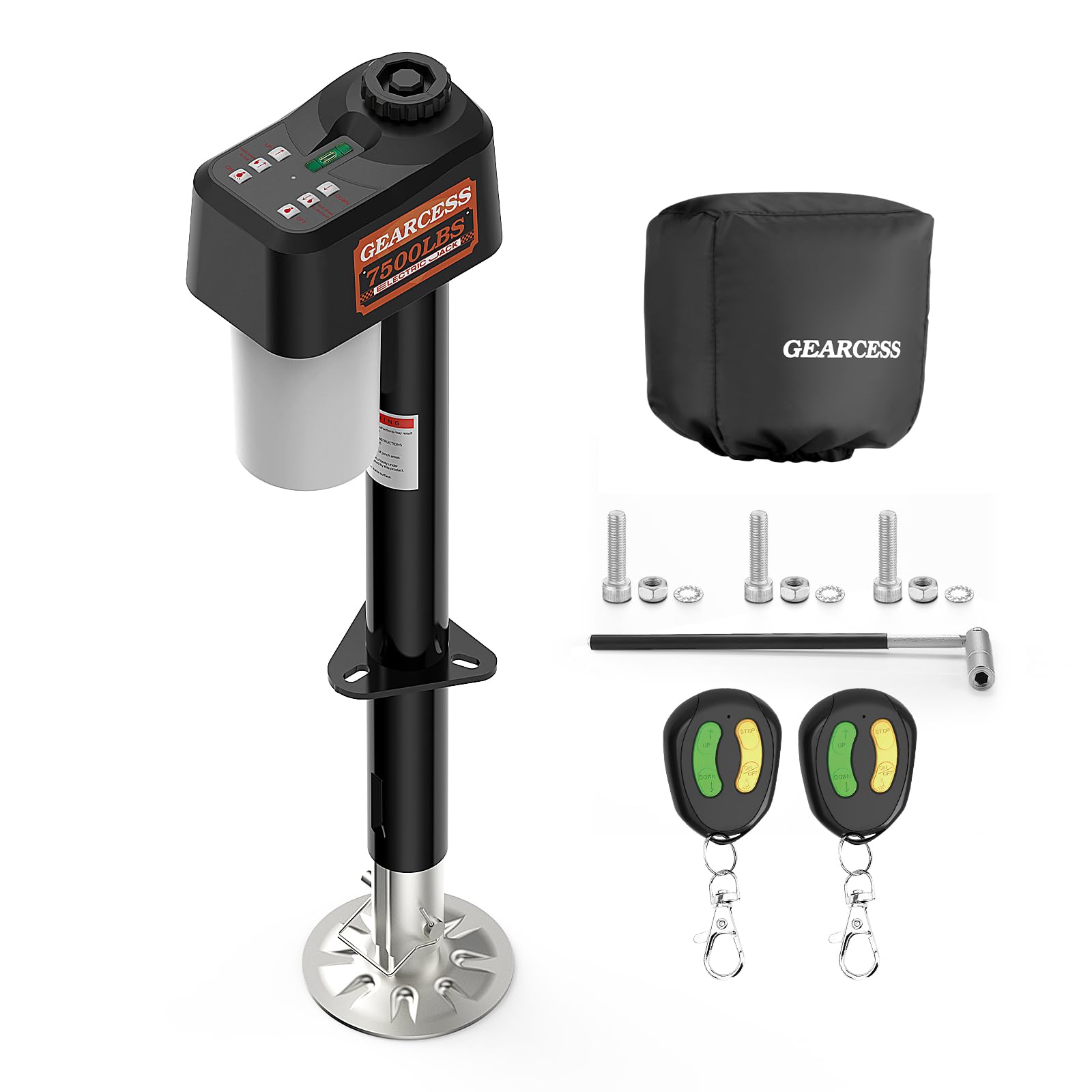 GEARCESS 7500LBS Electric Trailer Jack with Remote Control, RV Electric Tongue Jack with Built-in Spirit Level for Travel Traile