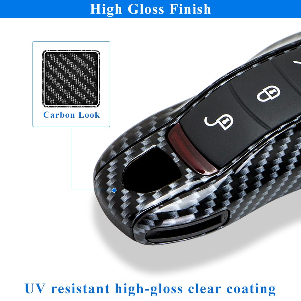 AeroBon 3-Piece Painted Key Cover Key Fob Shell Compatible with Porsche Key Shell Replacement (MK1, Carbon Look)