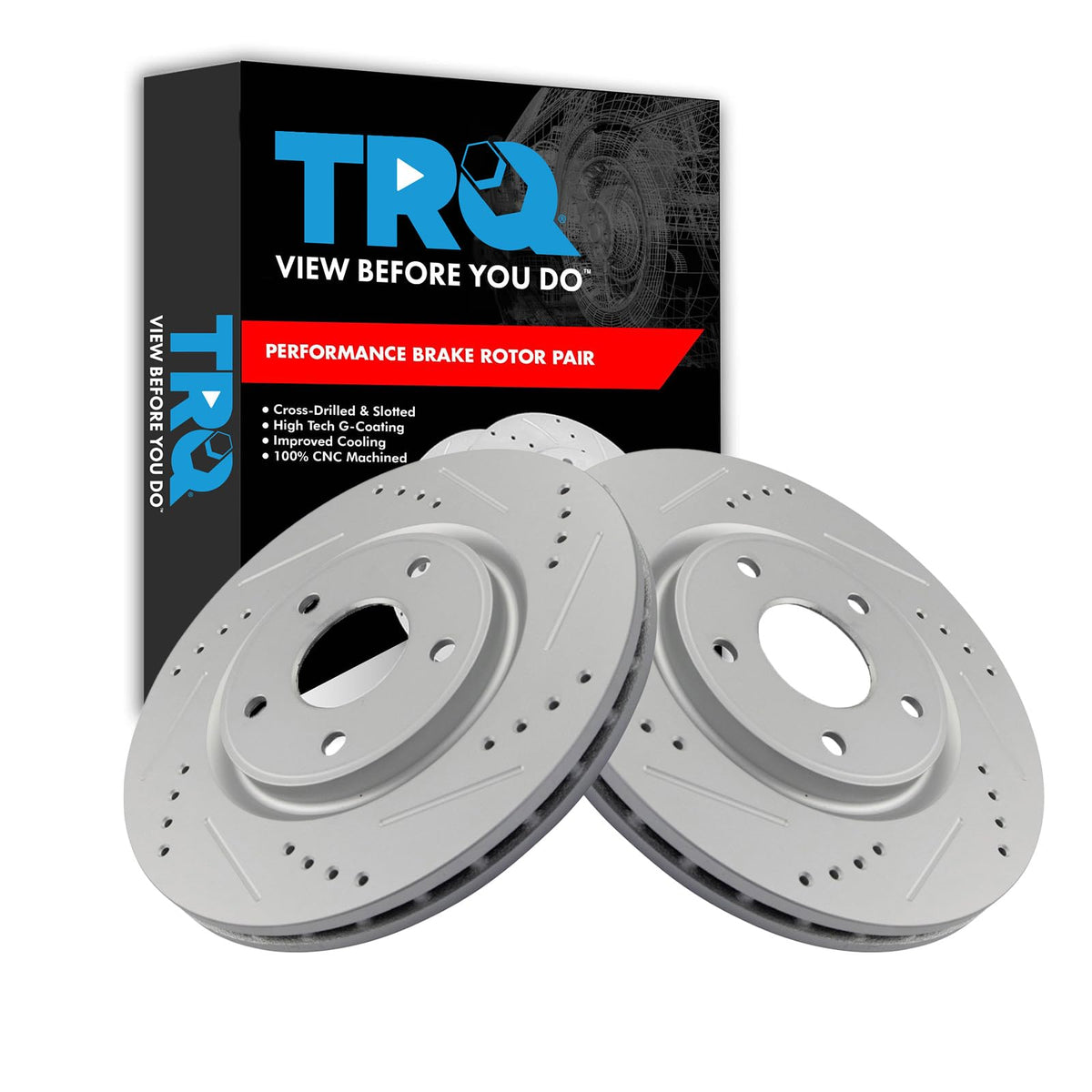 Trq Front Performance Drilled Slotted G-Coated Brake Rotor Pair Compatible With Chrysler