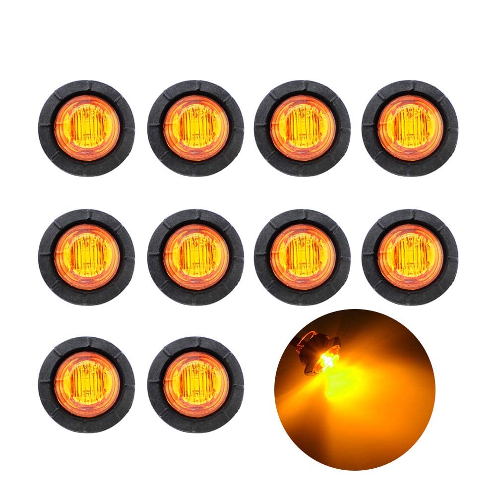 Tmh 3/4 Inch Mount 10 Pcs Amber Led Clearance Bullet Side Led Marker Lights For Trailer Truck Rv Car Bus Van (Pack Of 10)