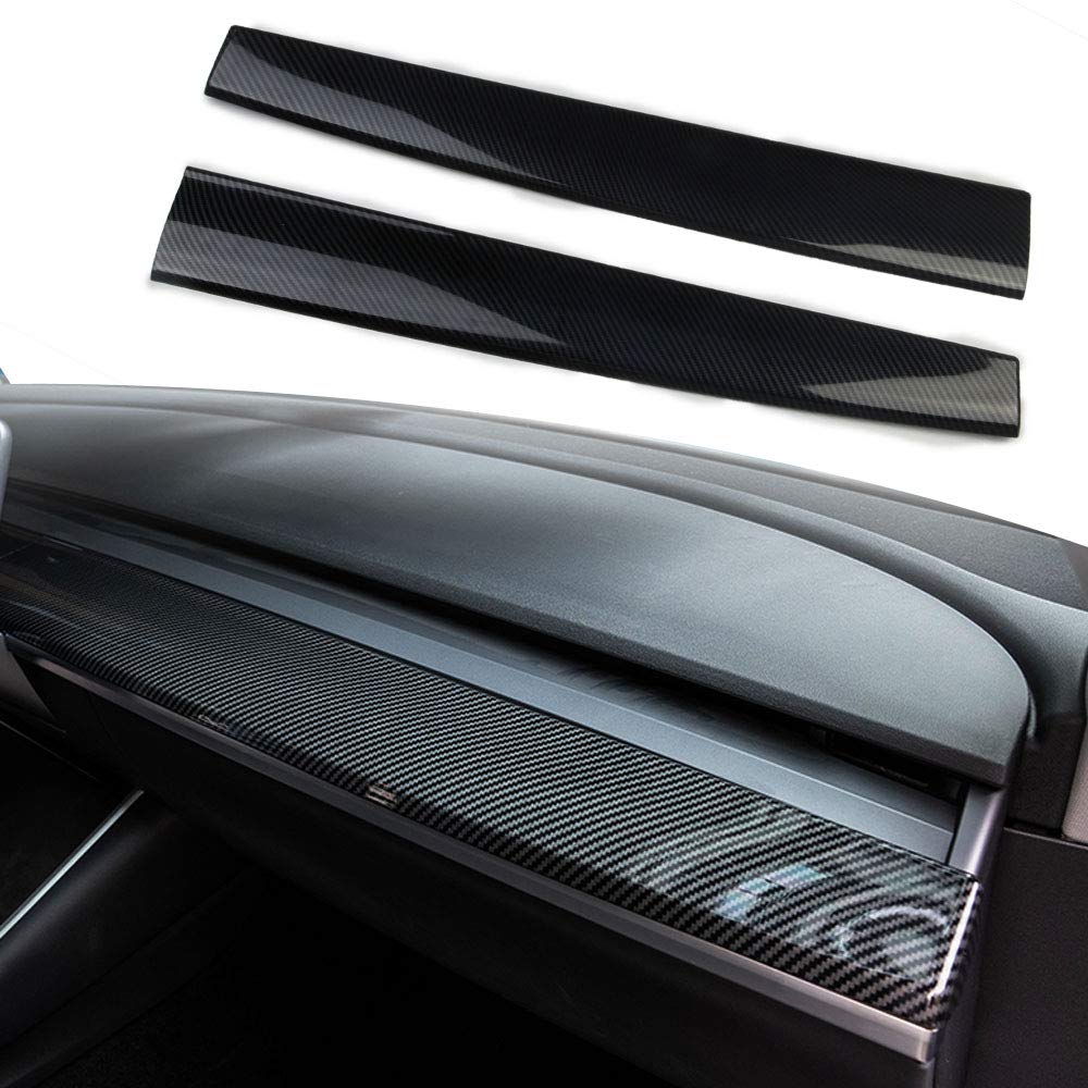 Justautotrim 2Pcs/Set Carbon Fiber Look Central Control Dashboard Panel Trim For Tesla Model 3 Model Y 2017-2023