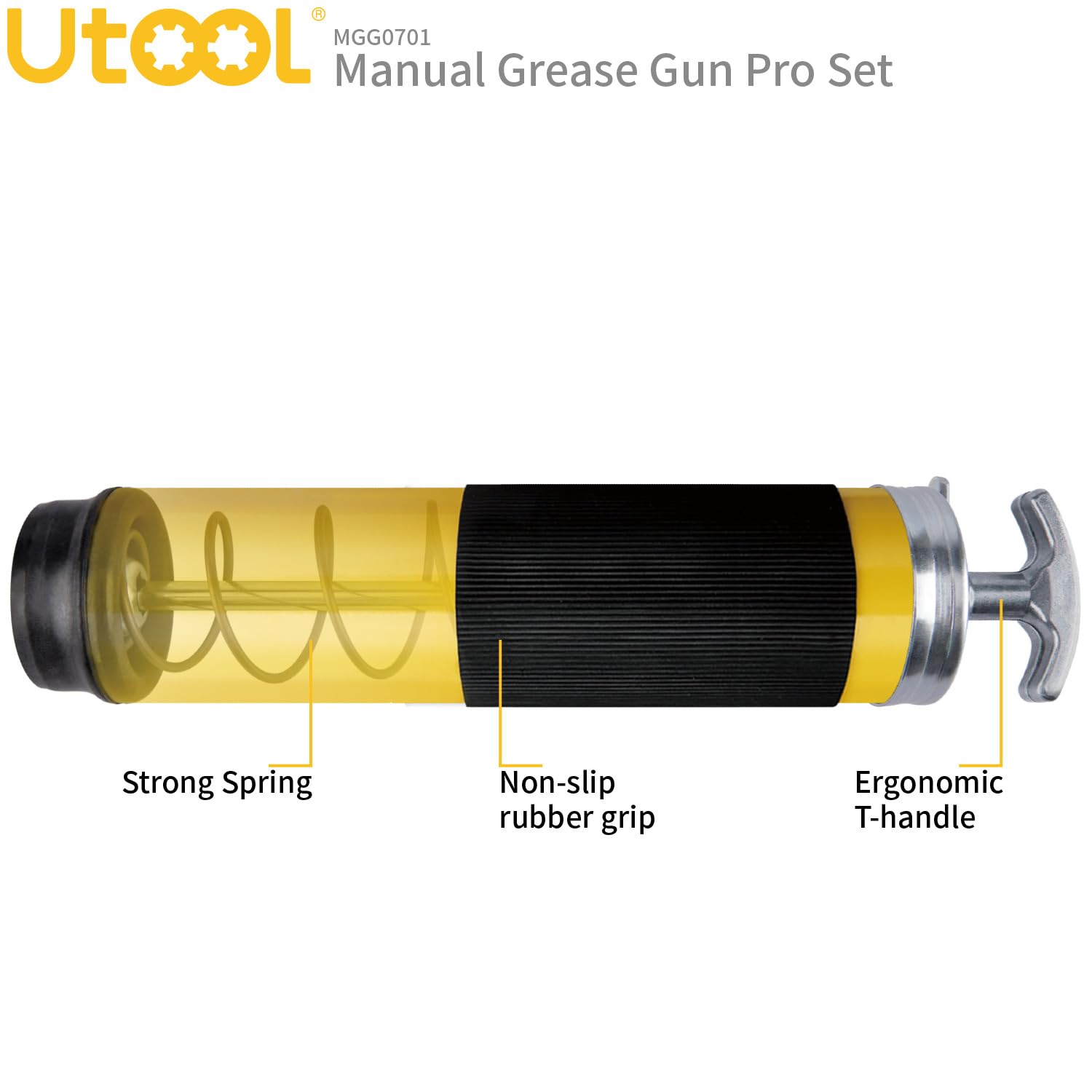 Utool Grease Gun, 8000 Psi Heavy Duty Pistol Grip Grease Gun Kit, 14 Oz Capacity, 20 Inch Rubber Flex Hose, 1 Patented Double Ha