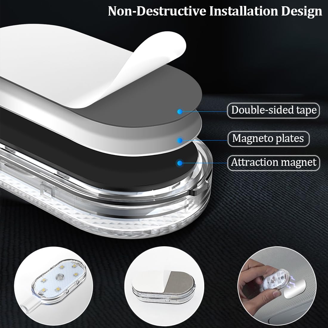 4 Pcs Car Led Lights Interior,7 Colors Ambient Lighting Car Interior,Usb Rechargeable Car Interior Reading Light,Portable Led Li