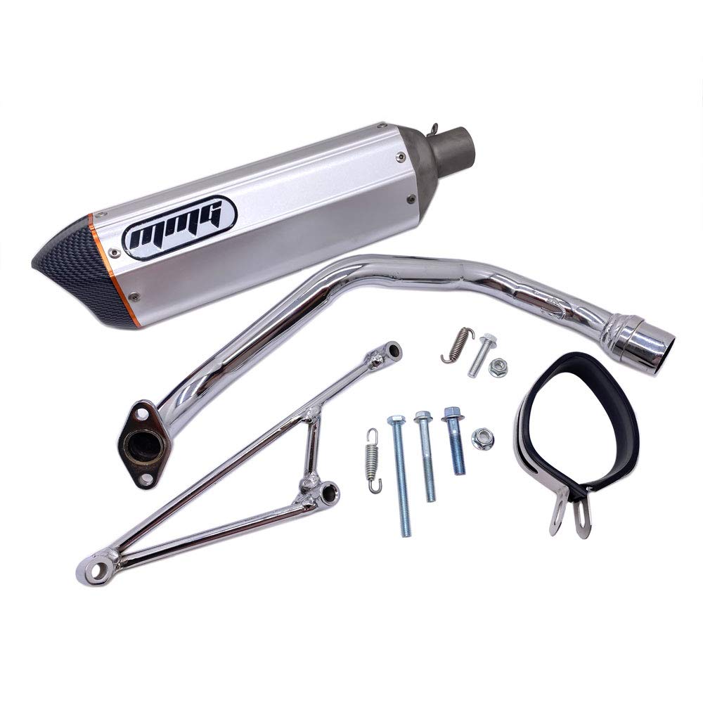 MMG Exhaust System Muffler for GY6 125cc 150cc 4 Stroke Scooters (Metallic Silver Finish)