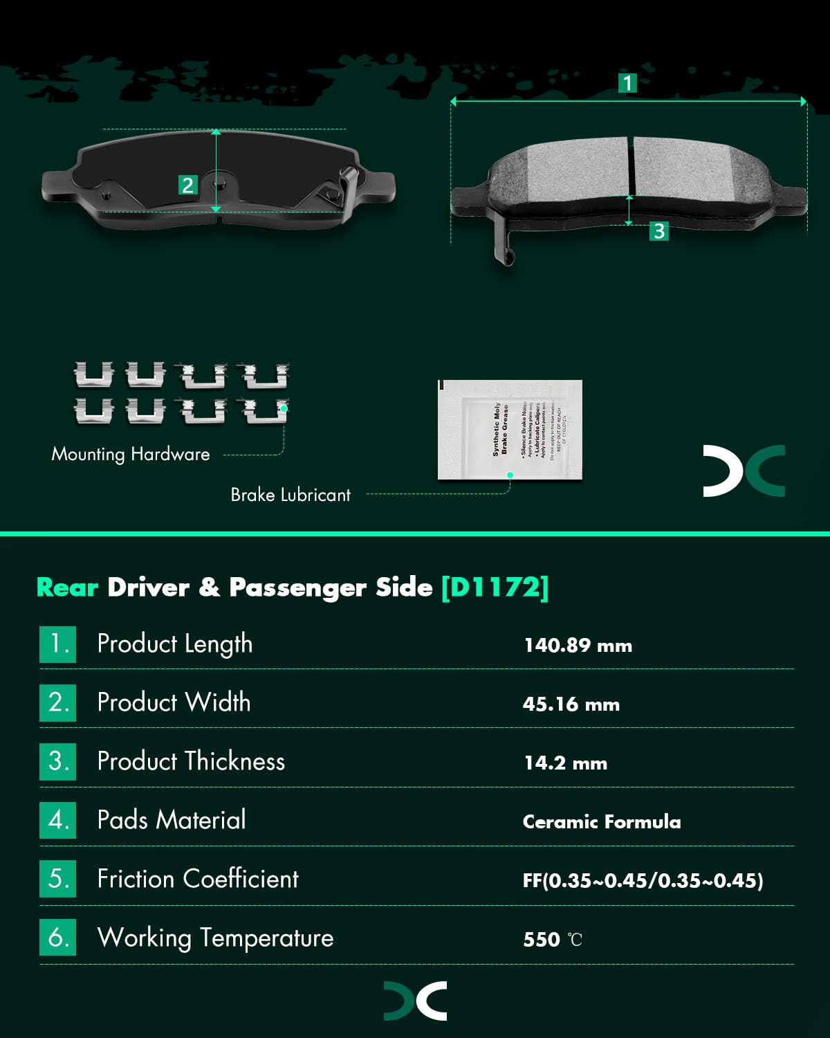 Scitoo D1159 D1172 Front Rear Ceramic Brake Pads Sets Fit For Buick Lucerne 2006-2011,For Cadillac Dts 2006-2011