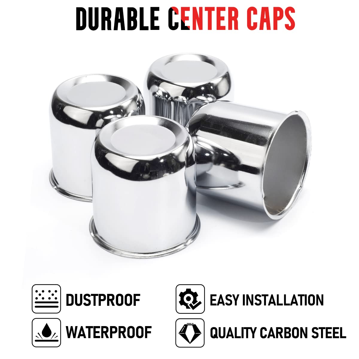 Rtrhinotuning 2.91'' Push Through Wheels Center Caps Chrome For Trucks Trailers Rvs, 4Pcs Wheels Hub Caps