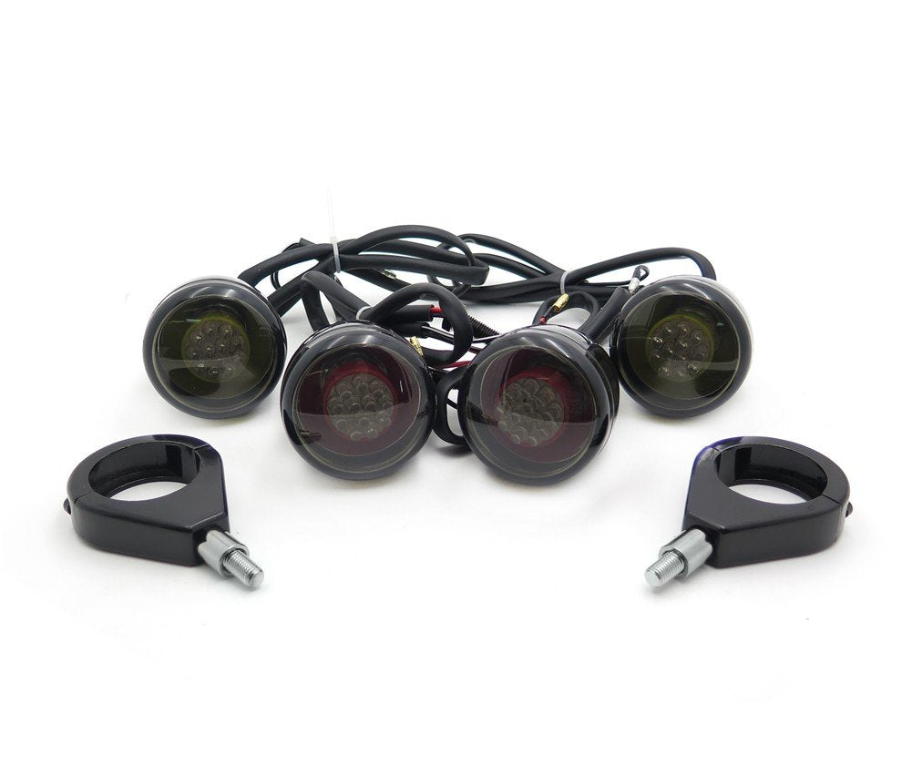 Httmt Mt224-013- Smoke Lens Motorcycle Turn Signals Kit Compatible With Harley Davidson Bullet Led 41Mm Clamp Mount