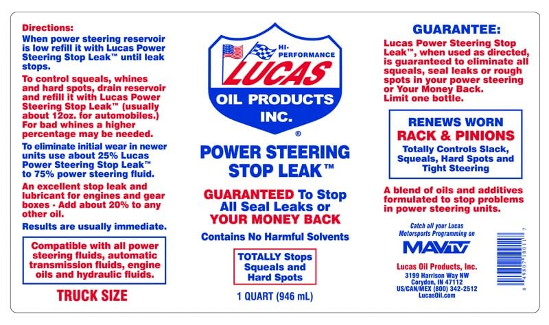 Lucas Oil 10011-Pk12 Power Steering Stop Leak - 1 Quart (Pack Of 12)